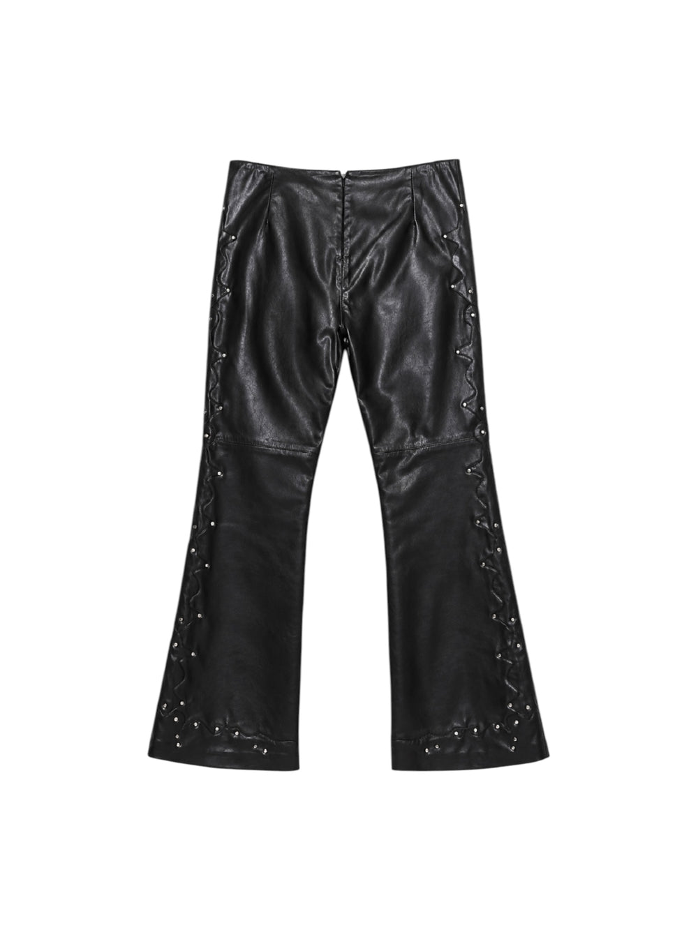 00S BLACK FLARED LACE UP LEATHER PANTS @EA
