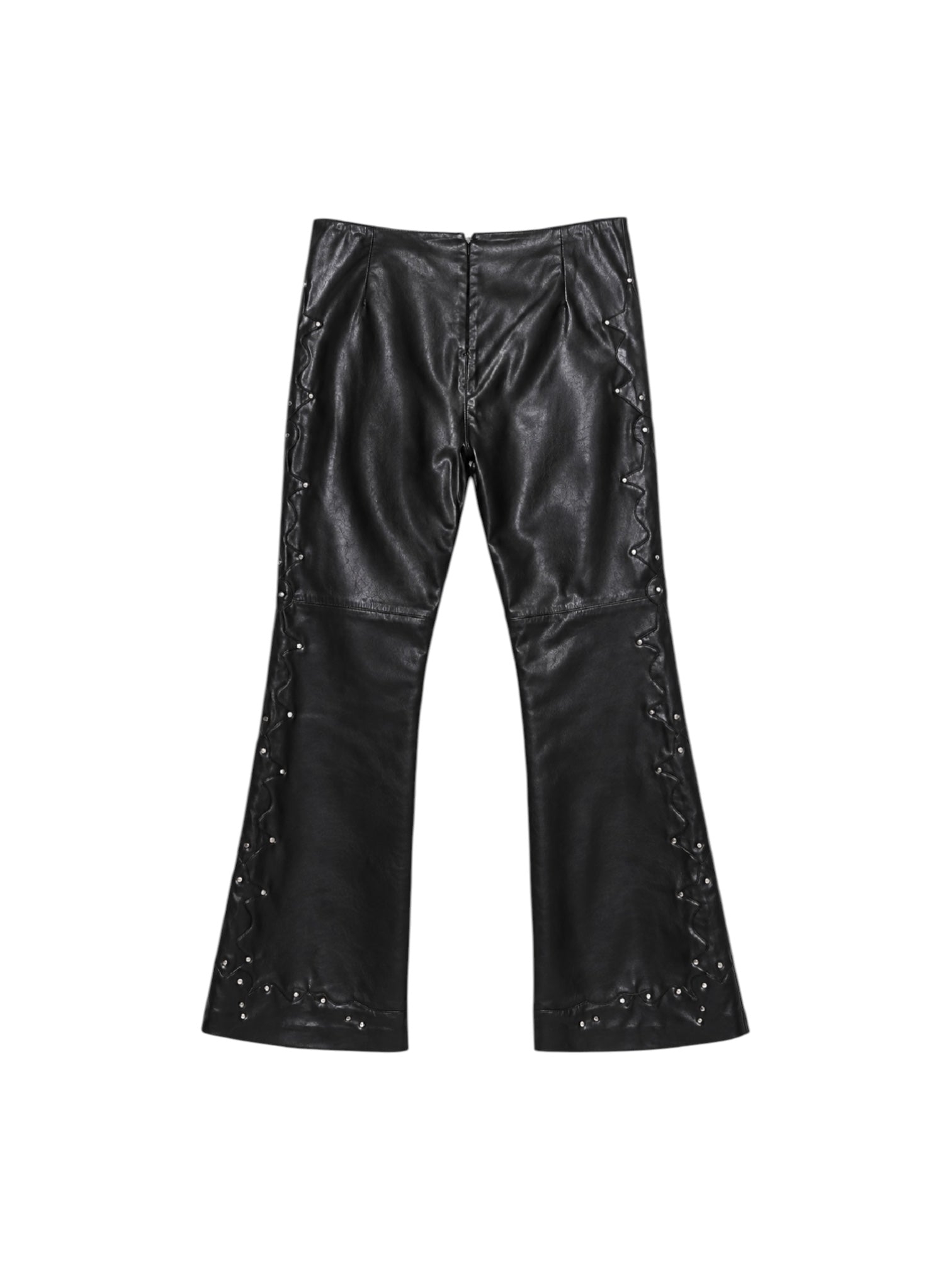 00S BLACK FLARED LACE UP LEATHER PANTS @EA
