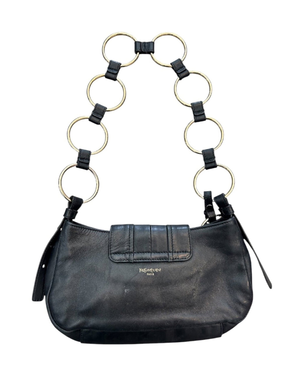 BLACK LEATHER CORSET BAG W GOLD RING DETAILING