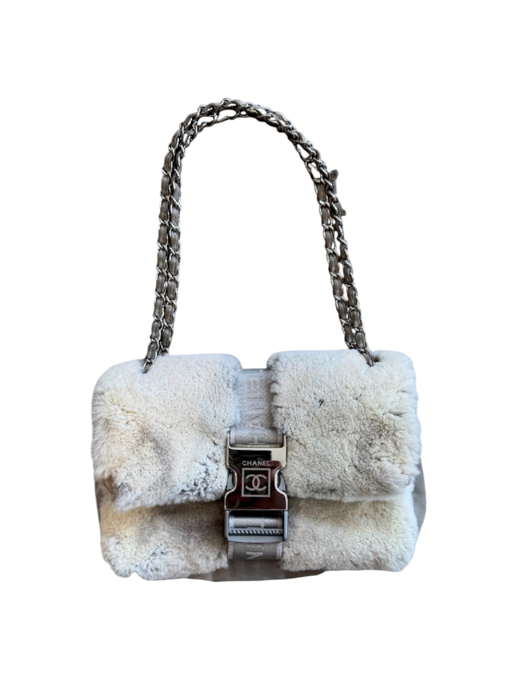 2005 GREY SPORT RABBIT FUR TECH BUCKLE BAG