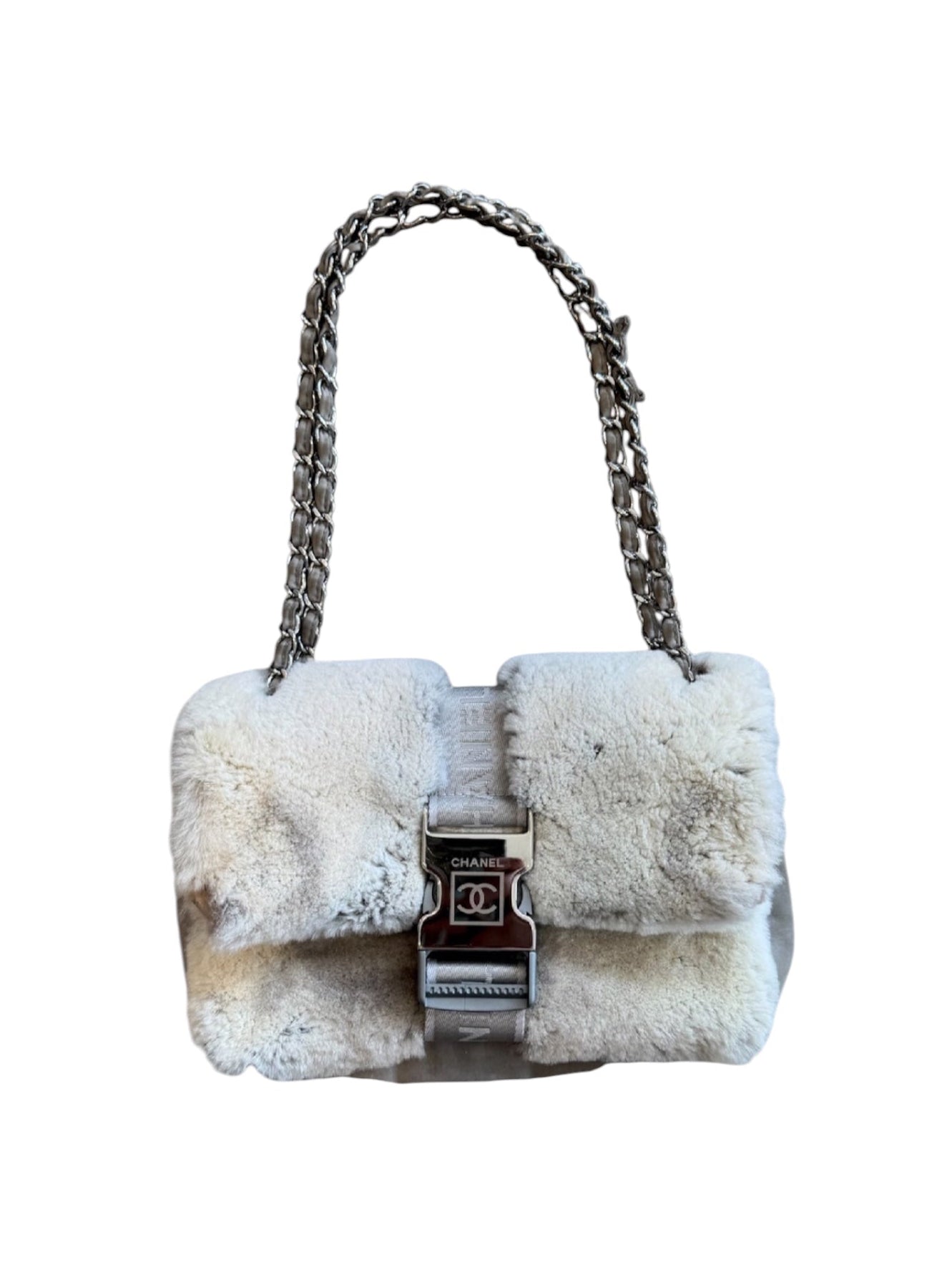 2005 GREY SPORT RABBIT FUR TECH BUCKLE BAG