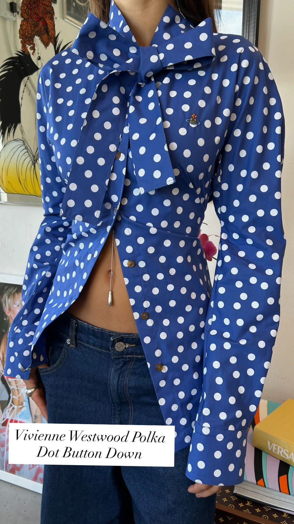 AW23 BLUE POLKA DOT PUSSY-BOW BUTTON DOWN