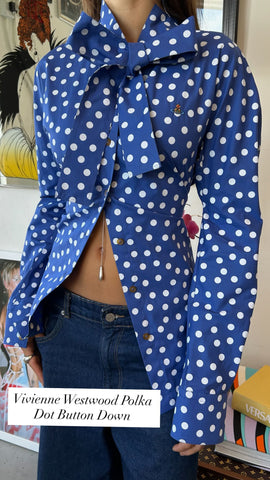 AW23 BLUE POLKA DOT PUSSY-BOW BUTTON DOWN