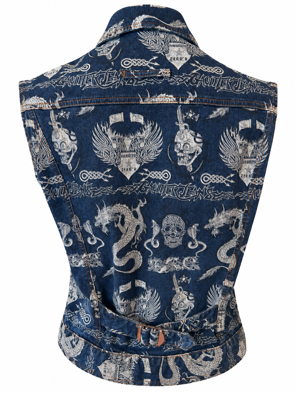 FW94 DENIM DRAGON & SKULL PRINTED VEST @EA
