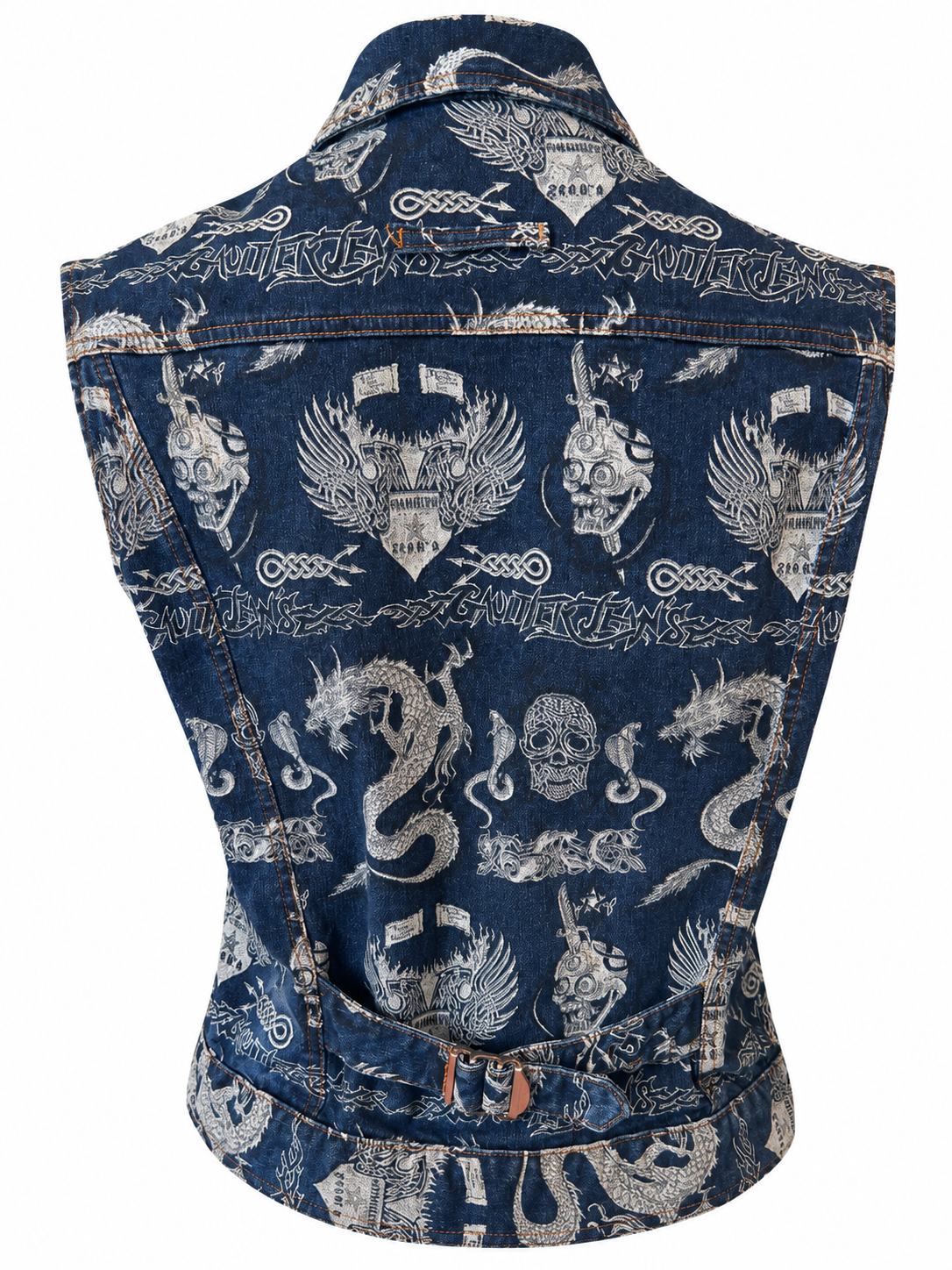 FW94 DENIM DRAGON & SKULL PRINTED VEST @EA