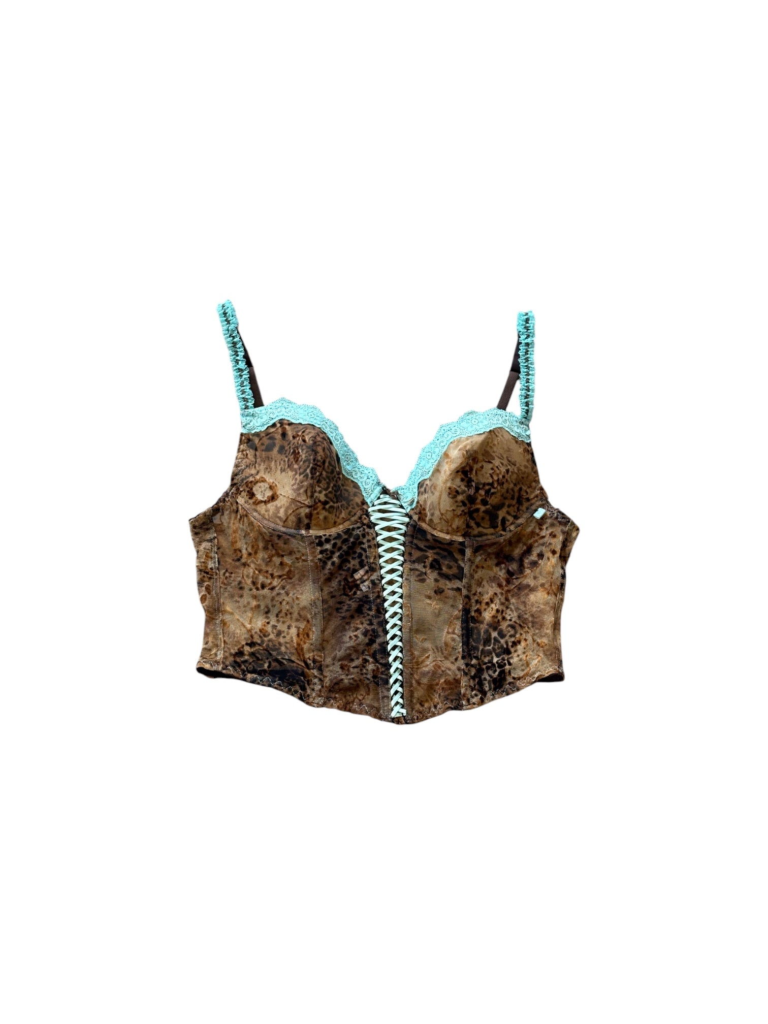 LEOPARD MESH CORSET WITH TEAL LACE TRIM @RT