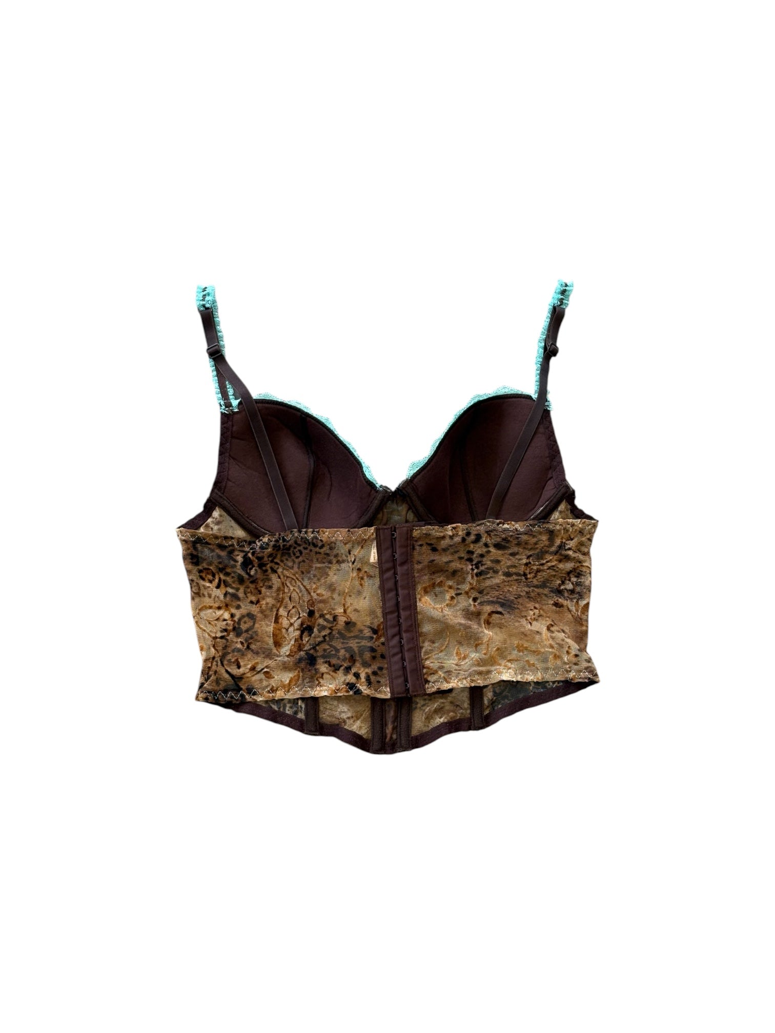 LEOPARD MESH CORSET WITH TEAL LACE TRIM @RT