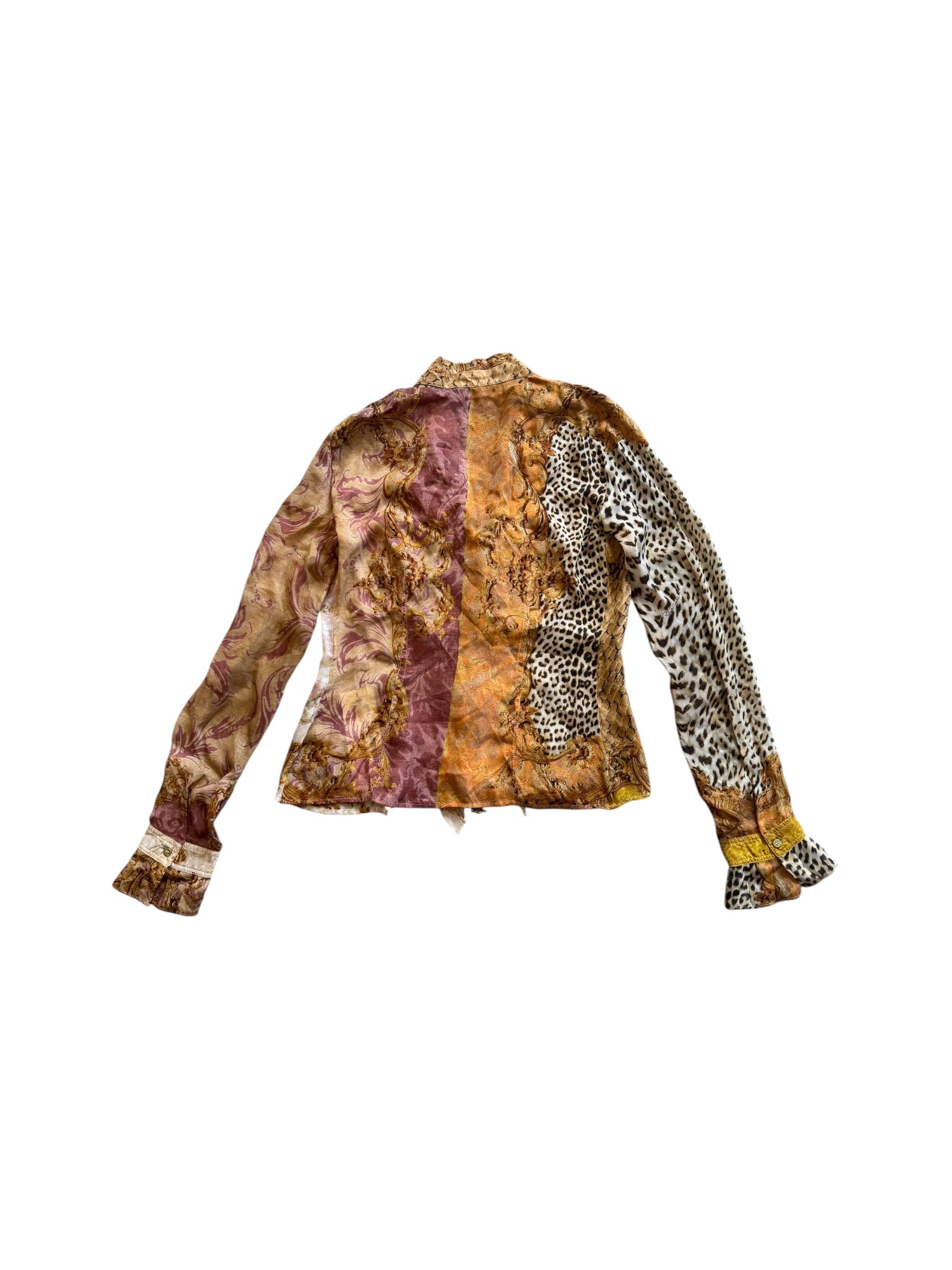 2005 RARE SILK ORNATE/ANIMAL PRINTED TIE UP BLOUSE