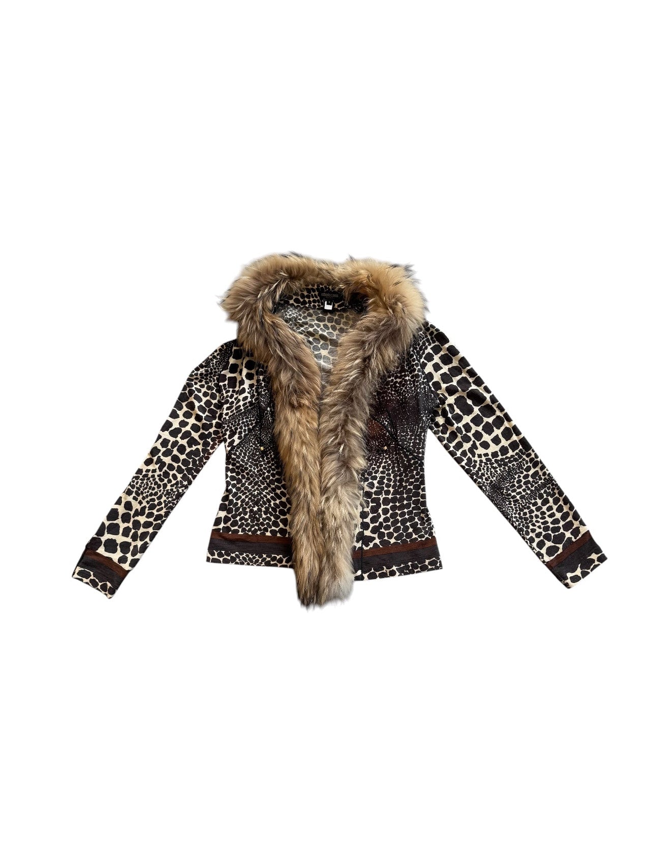 2004 BROWN GIRAFFE PRINTED L/S TOP W FUR COLLAR