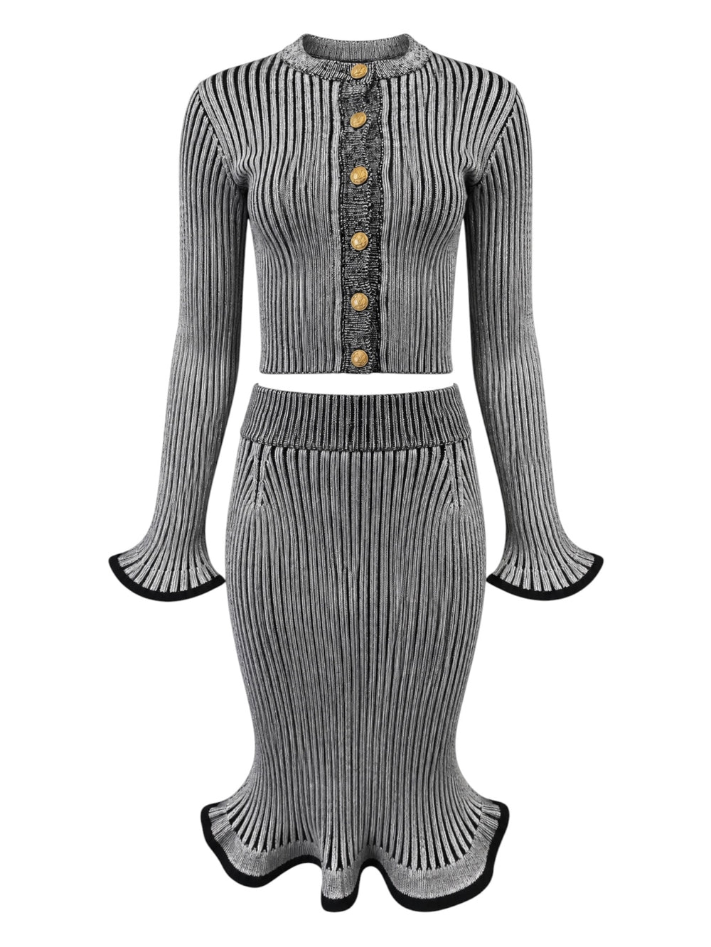2022 GREY RIBBED CARDIGAN & SKIRT SET @SM