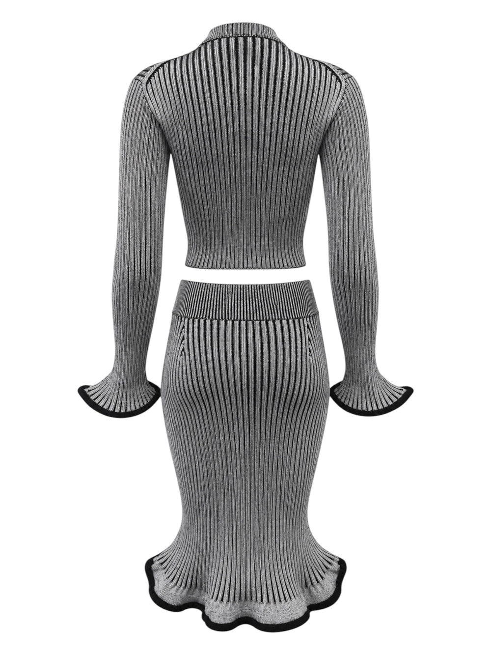 2022 GREY RIBBED CARDIGAN & SKIRT SET @SM