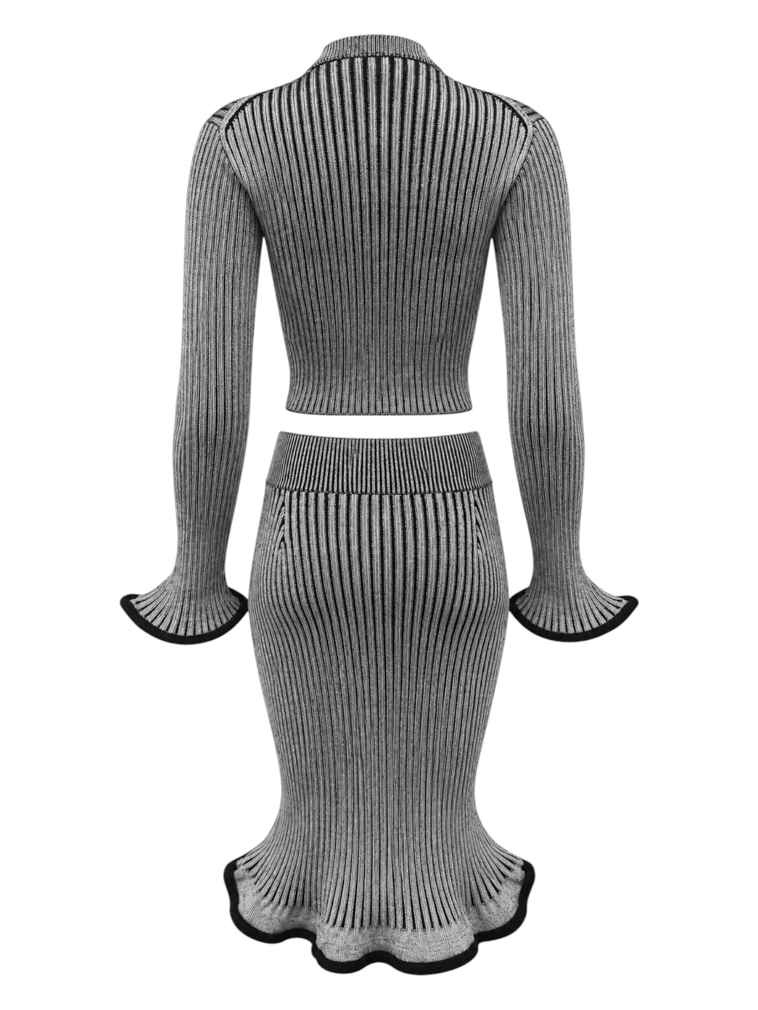 2022 GREY RIBBED CARDIGAN & SKIRT SET @SM