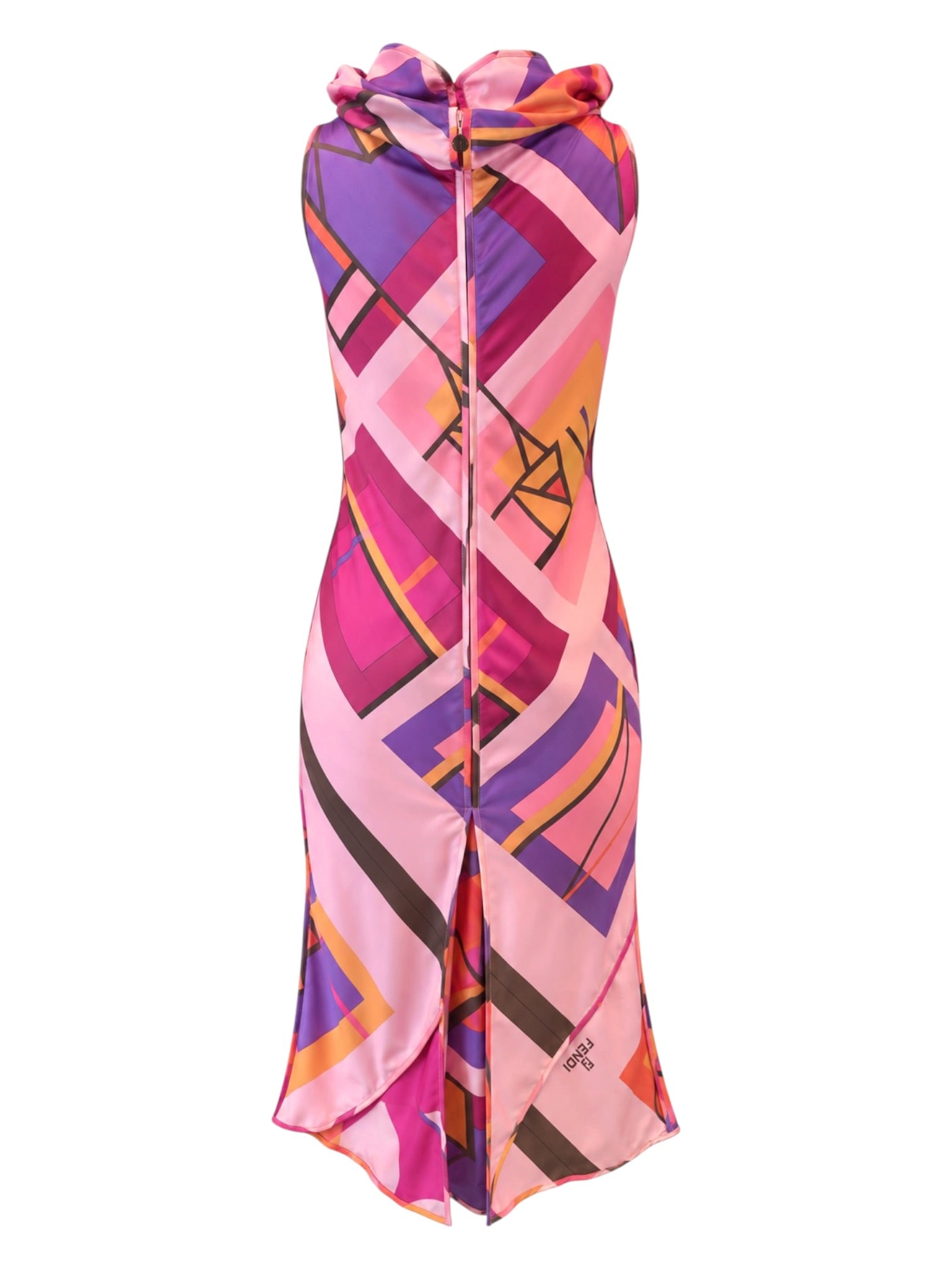 PINK & ORANGE “ITALY” PRINT BOAT NECK SILK MIDI DRESS @SM