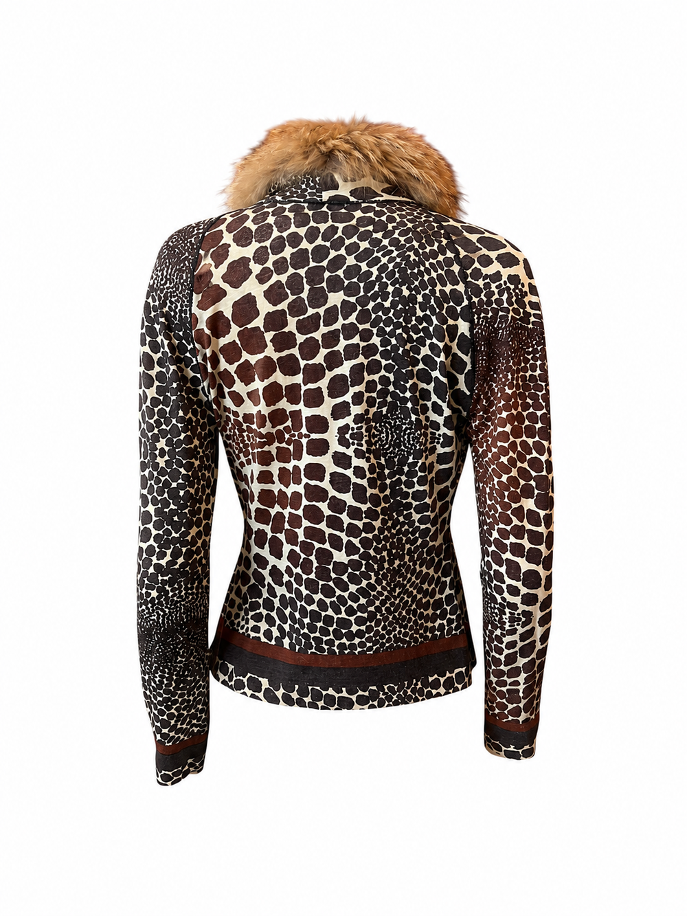 2004 BROWN GIRAFFE PRINTED L/S TOP W FUR COLLAR