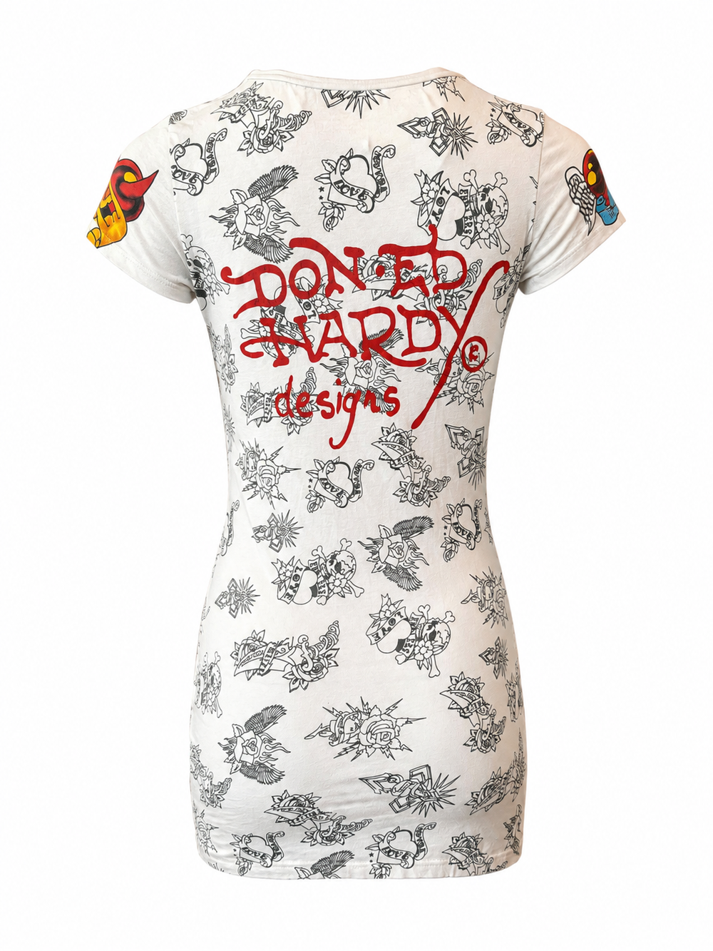 WHITE TATTOO MINI DRESS W RHINESTONE LION LOGO @EA
