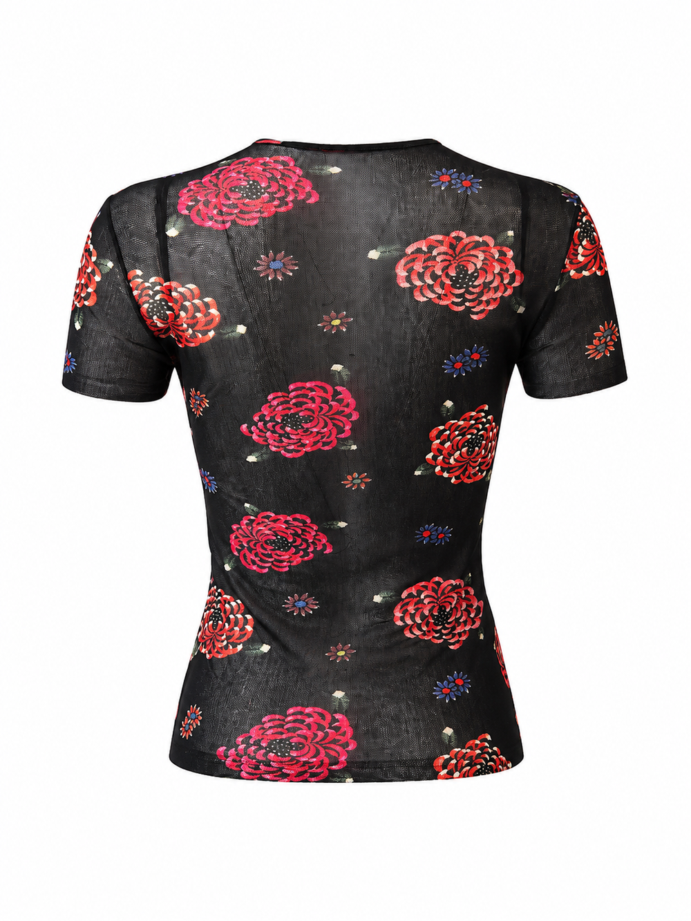 BLACK/RED MESH FLORAL TOP @TSCOTT
