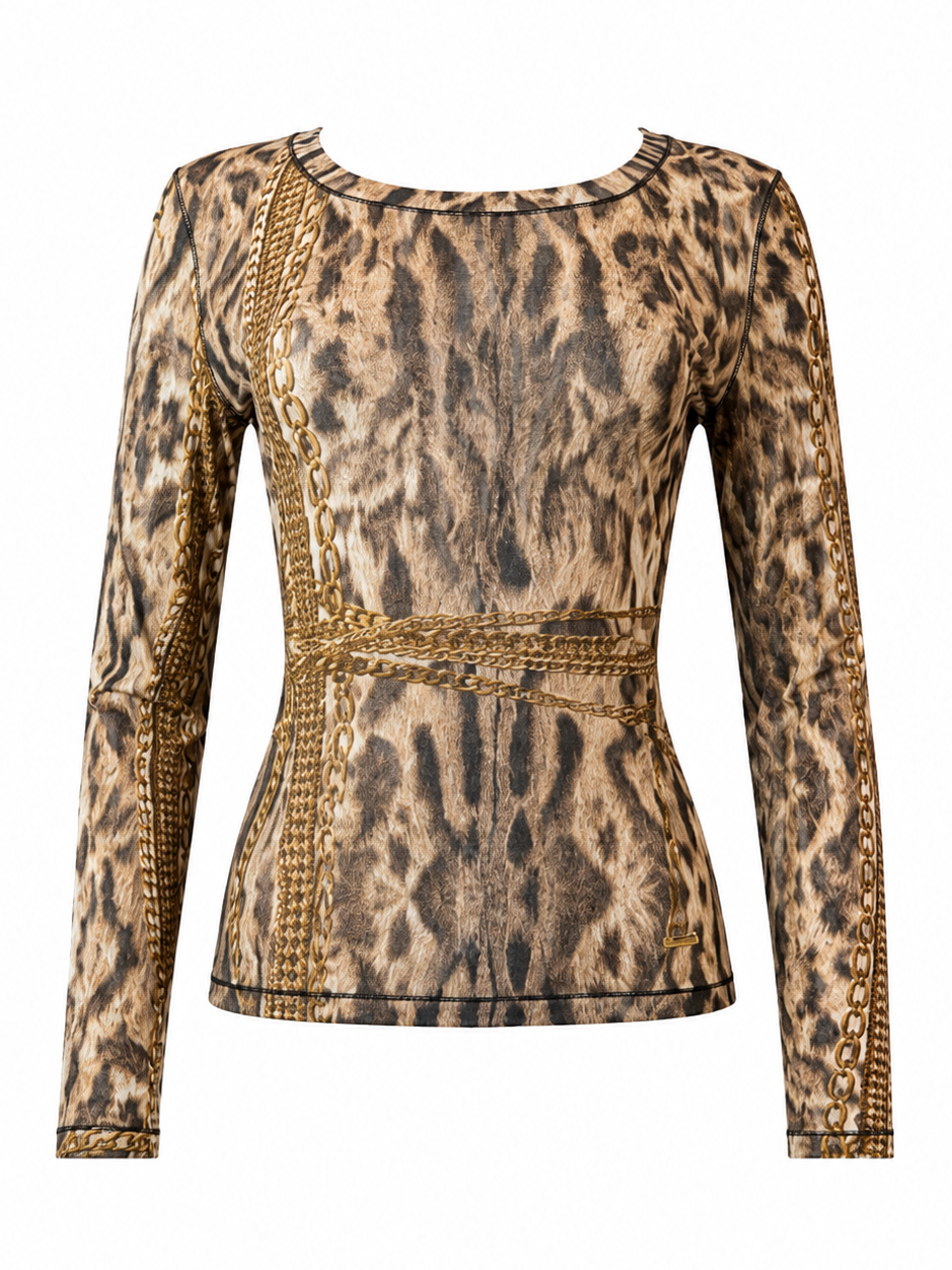2003 LEOPARD & GOLD CHAIN PRINTED L/S TOP