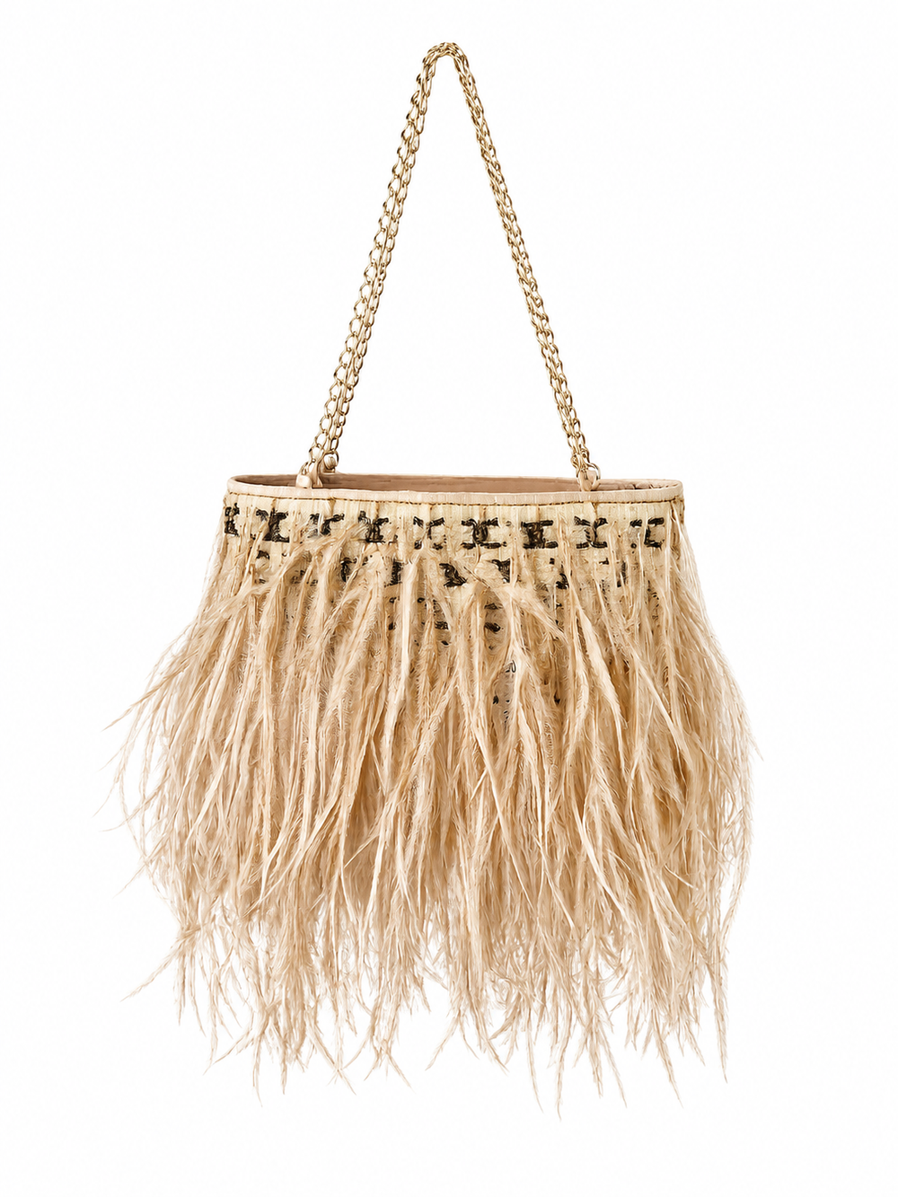VERY RARE BEIGE OSTRICH FEATHER BEADED CC HANDBAG @MJ