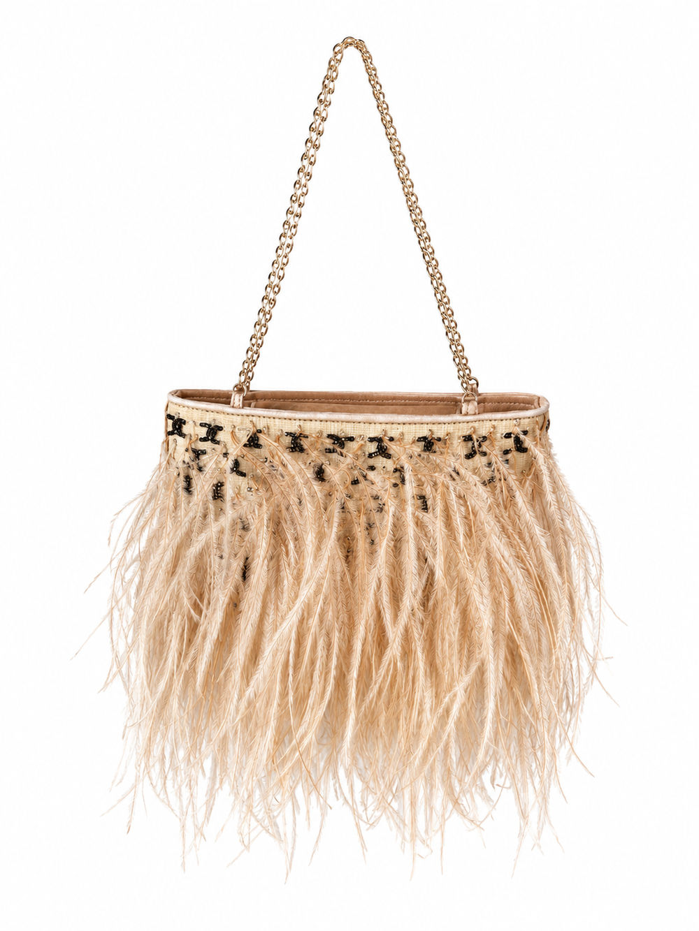 VERY RARE BEIGE OSTRICH FEATHER BEADED CC HANDBAG @MJ