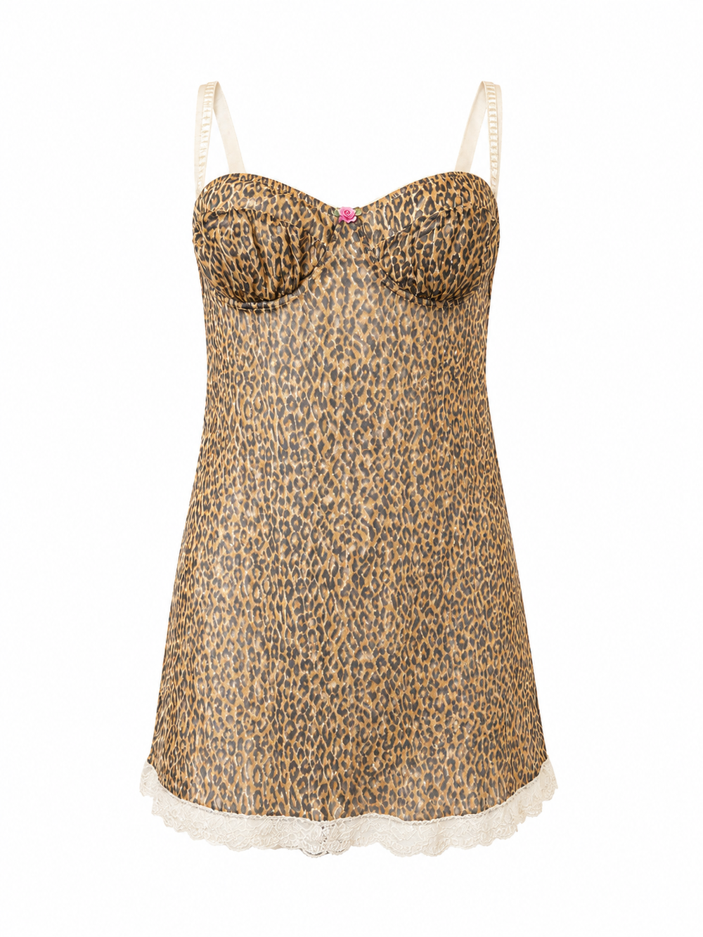 90S BROWN LEOPARD SHEER MESH MINI DRESS W LACE TRIM