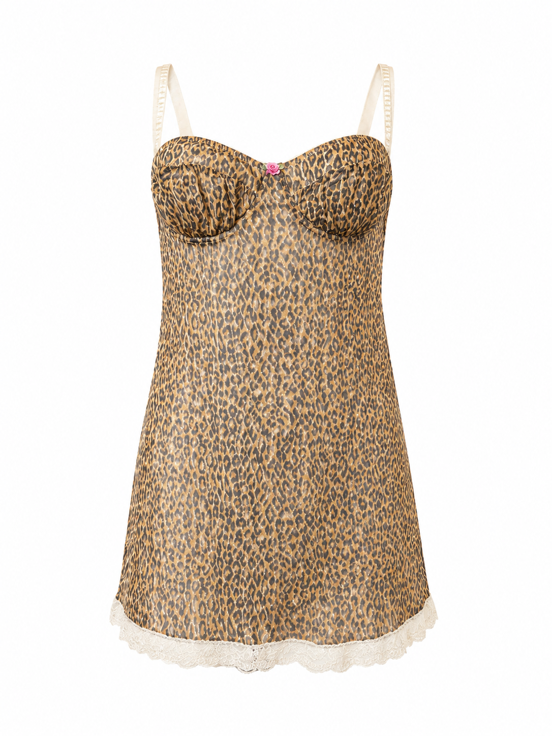 90S BROWN LEOPARD SHEER MESH MINI DRESS W LACE TRIM
