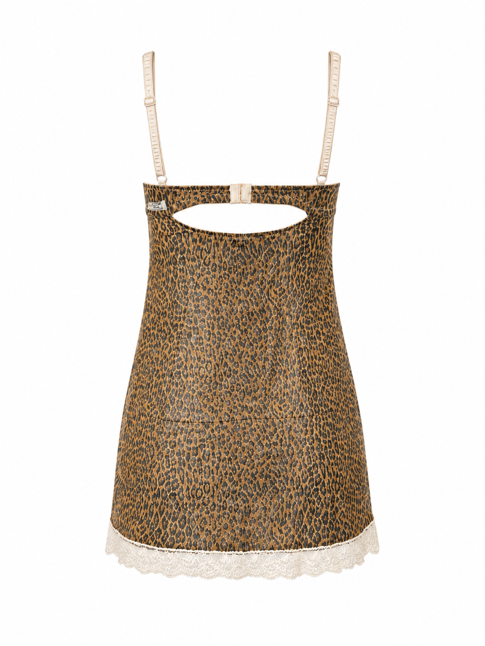 90S BROWN LEOPARD SHEER MESH MINI DRESS W LACE TRIM