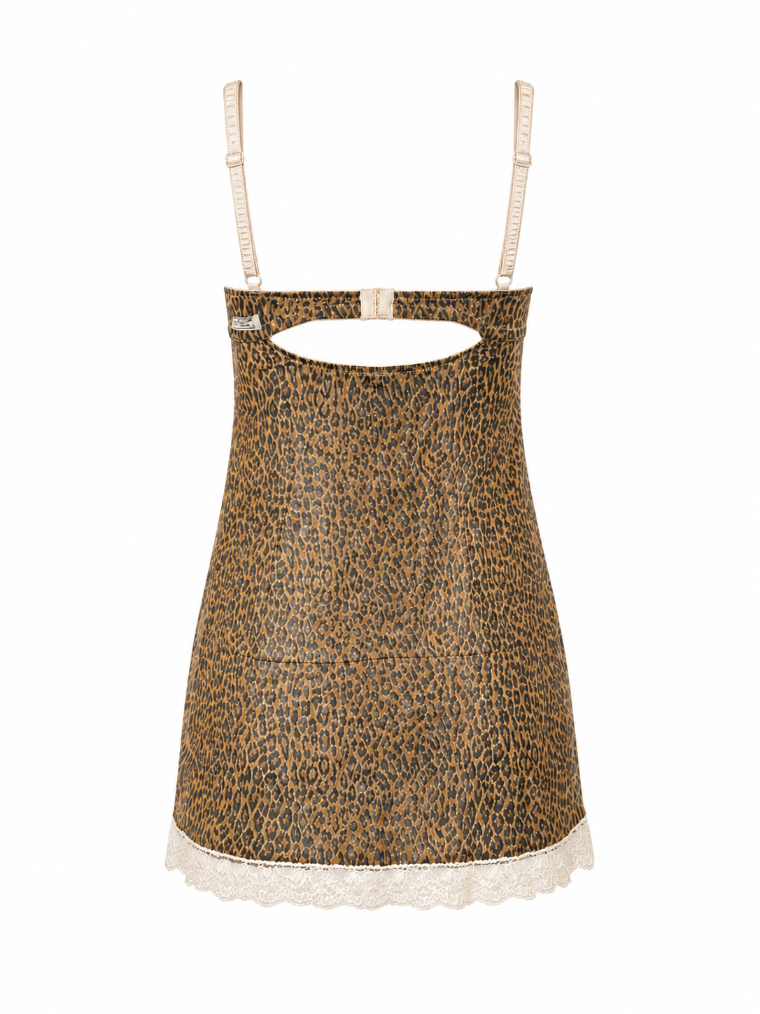 90S BROWN LEOPARD SHEER MESH MINI DRESS W LACE TRIM