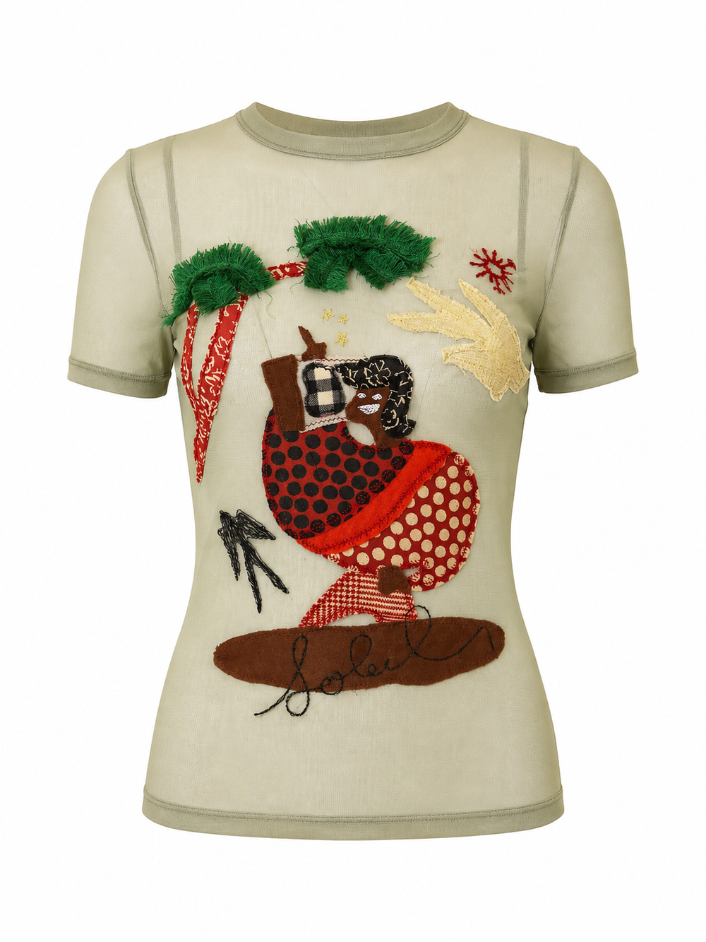 MESH TOP WITH TROPICAL APPLIQUE @SAMT