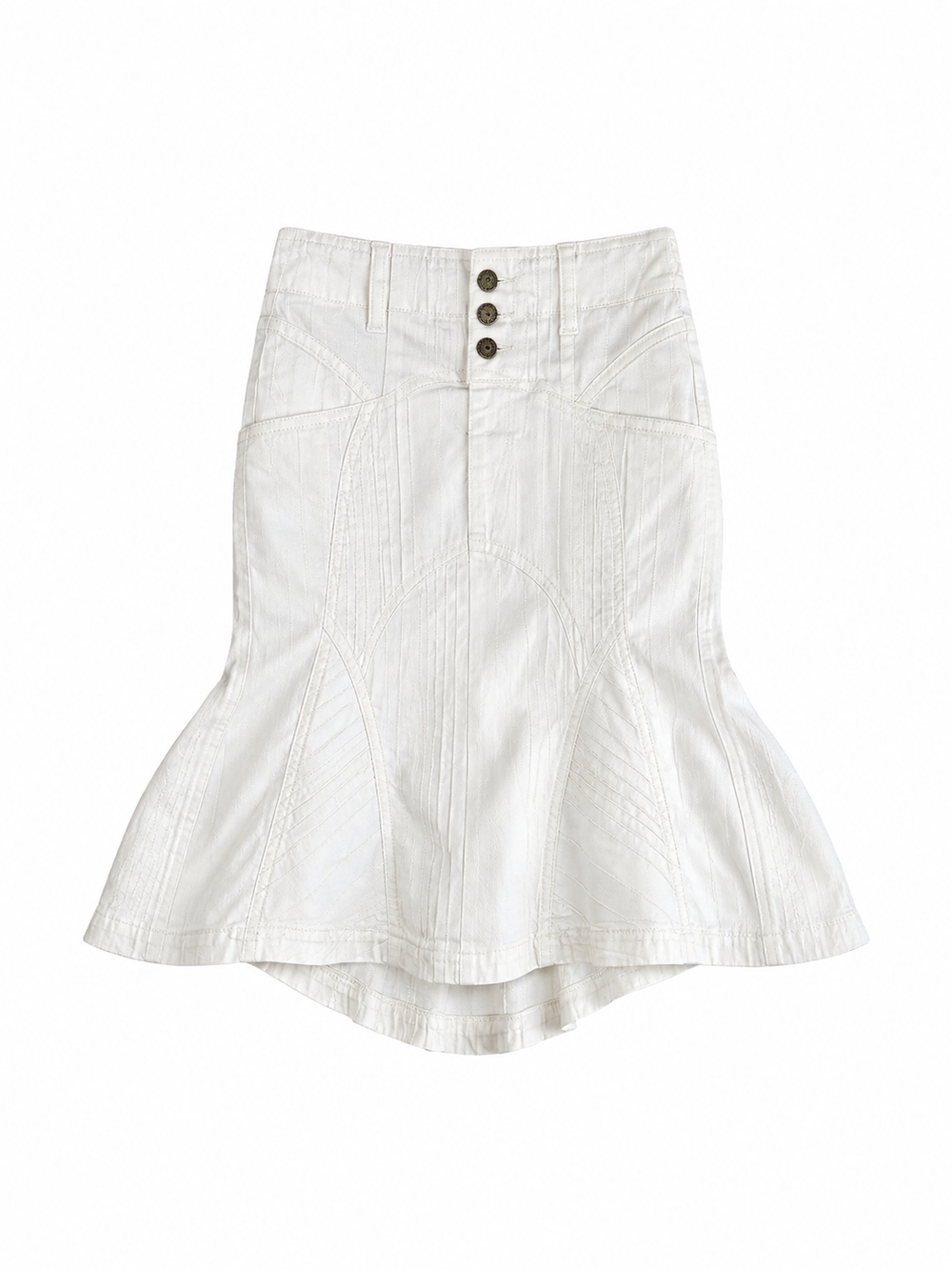 WHITE COTTON RIBBED MERMAID MIDI SKIRT @EA