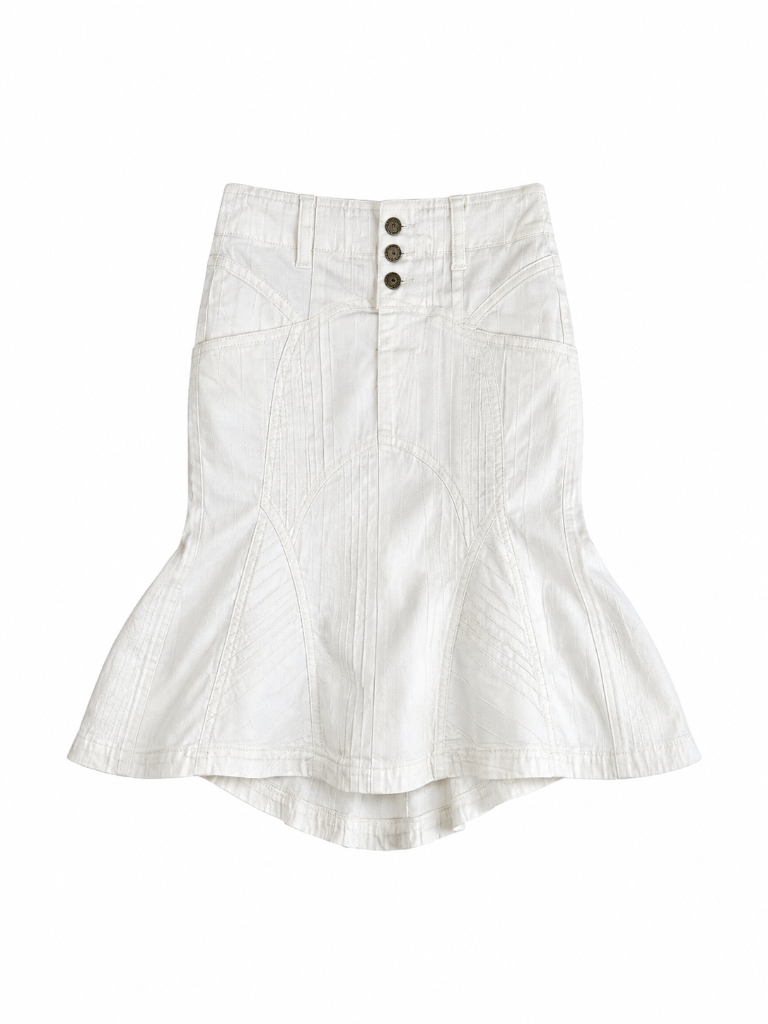 WHITE COTTON RIBBED MERMAID MIDI SKIRT @EA