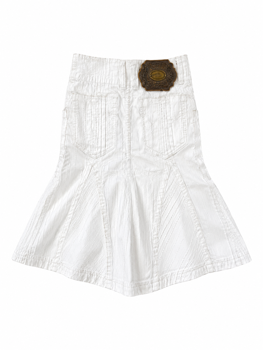 WHITE COTTON RIBBED MERMAID MIDI SKIRT @EA