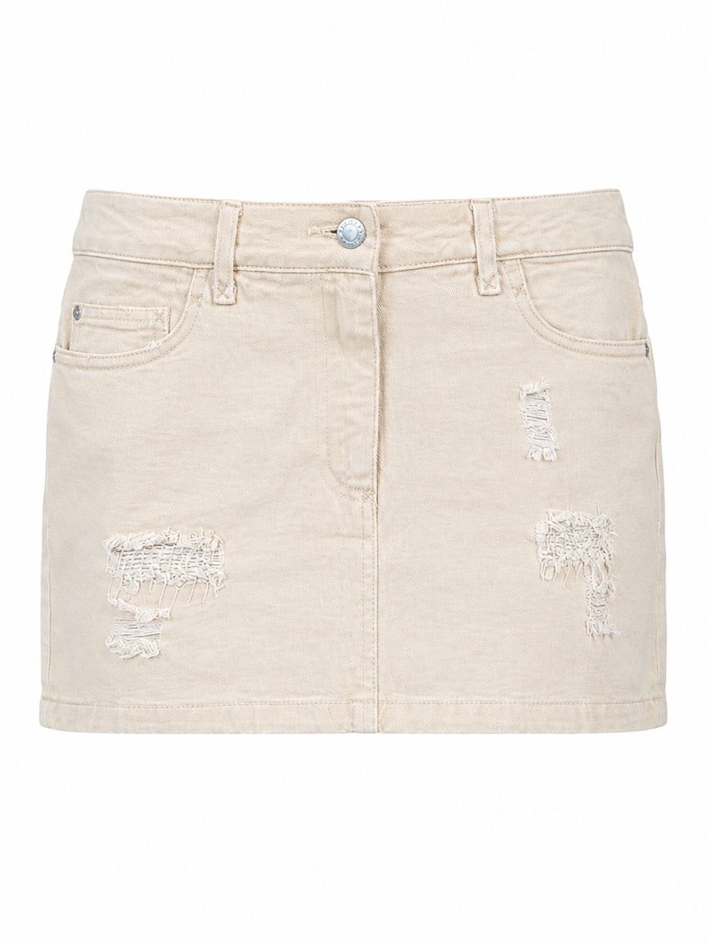 00s BEIGE DISTRESSED DENIM MINI SKIRT