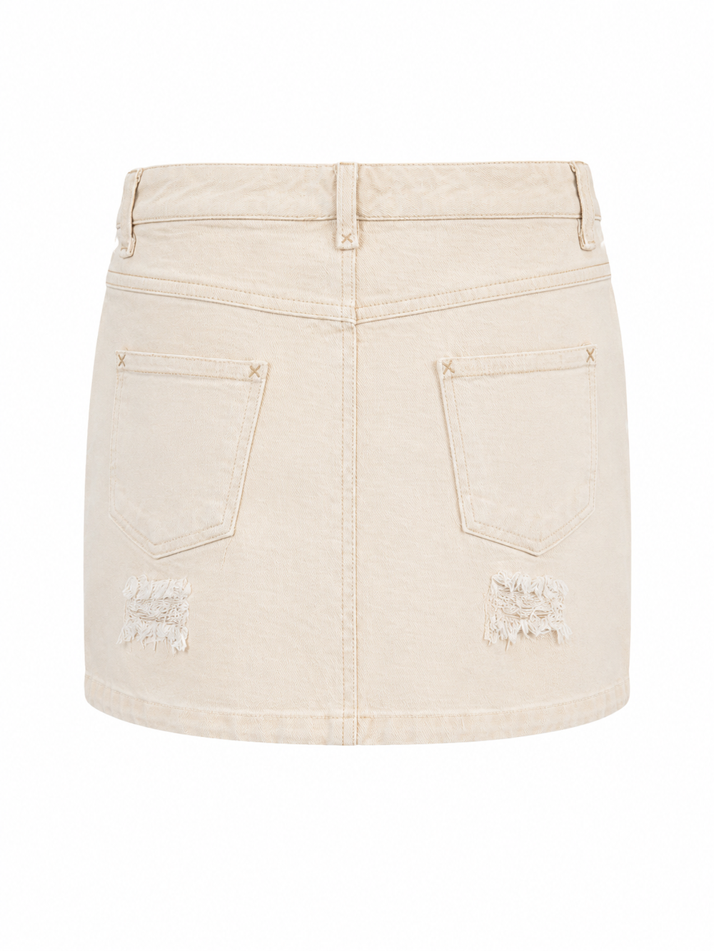 00s BEIGE DISTRESSED DENIM MINI SKIRT