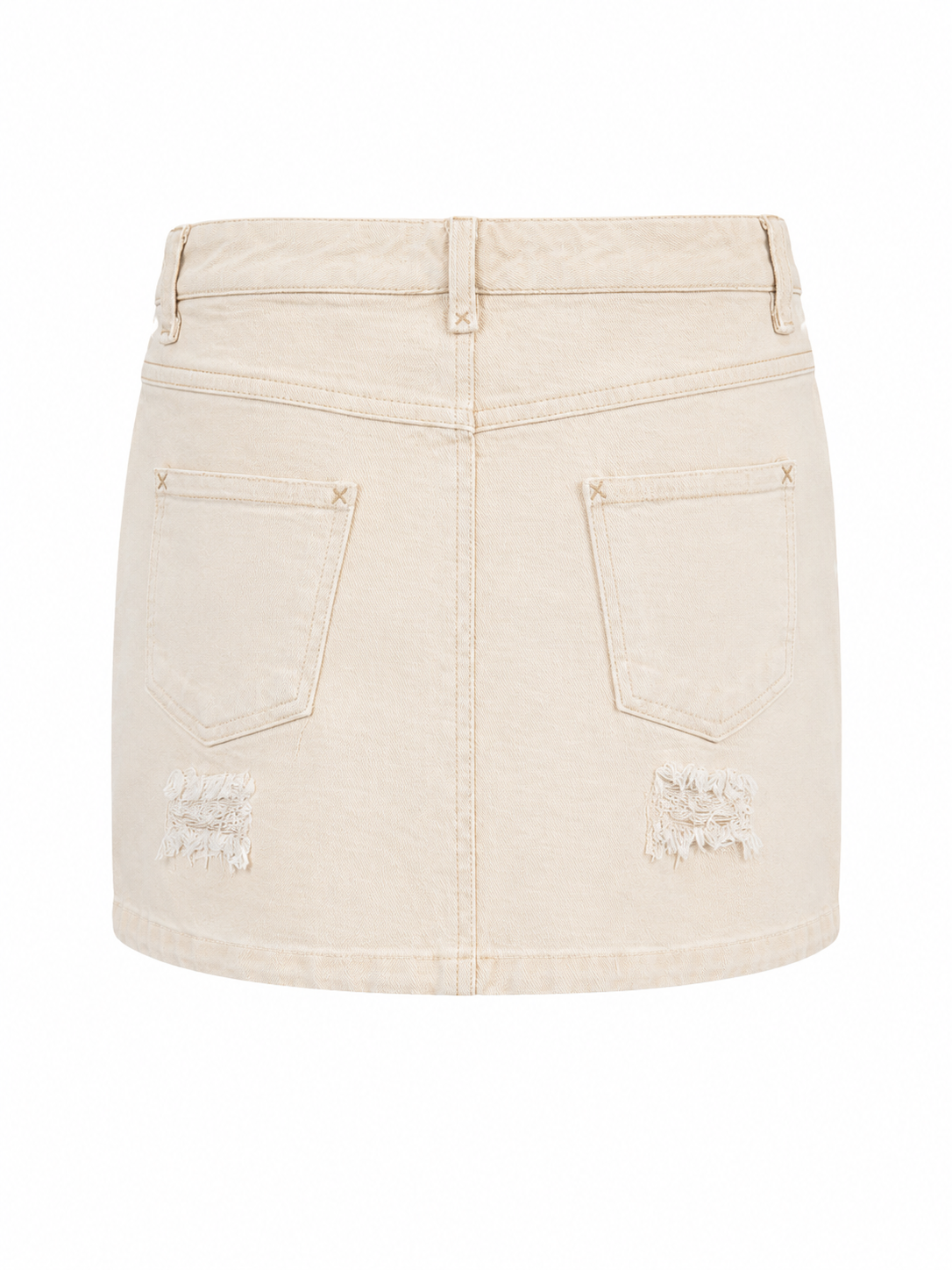 00s BEIGE DISTRESSED DENIM MINI SKIRT