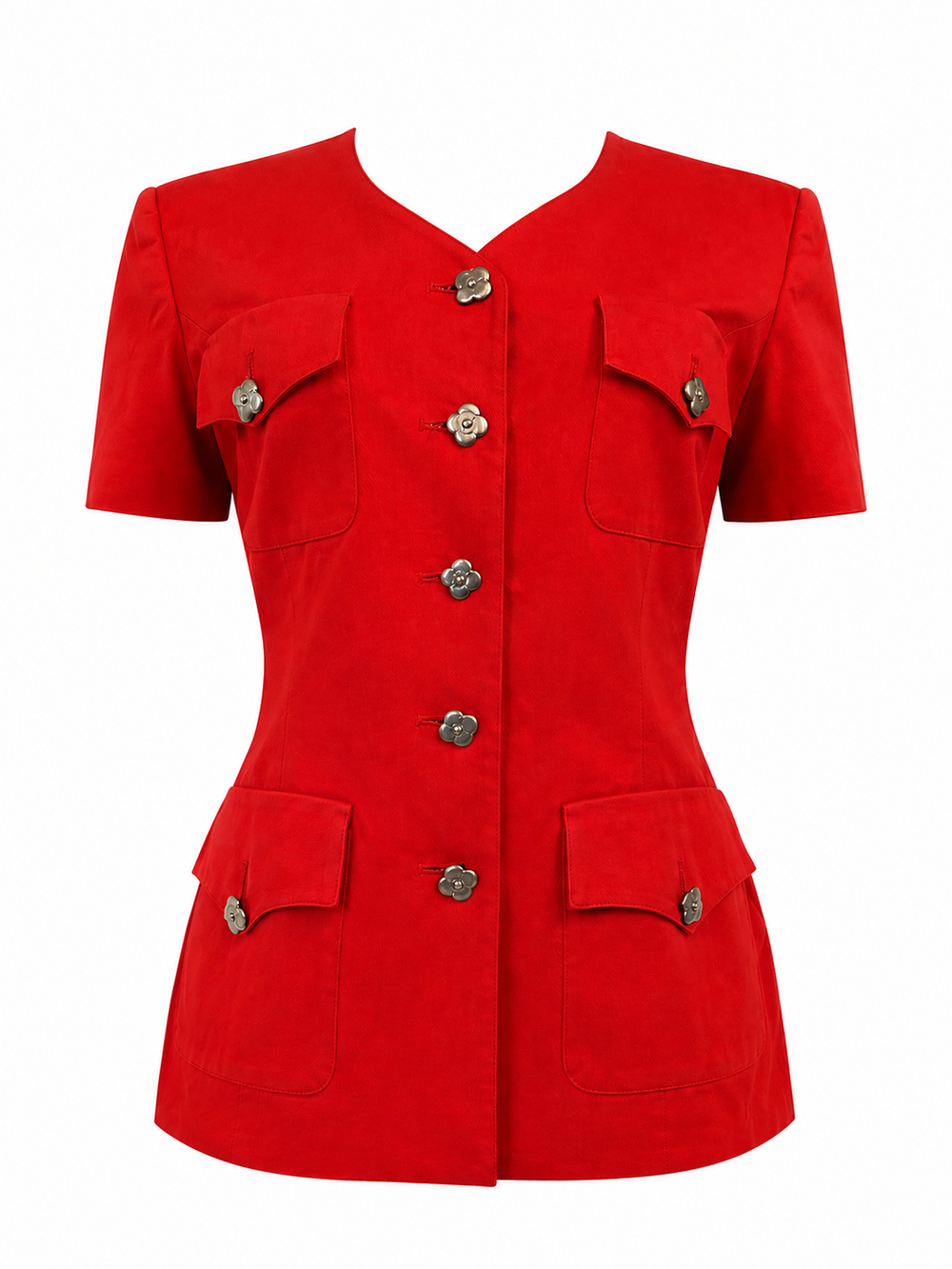 80/90S RED CORSETED LACE UP S/S BUTTON DOWN