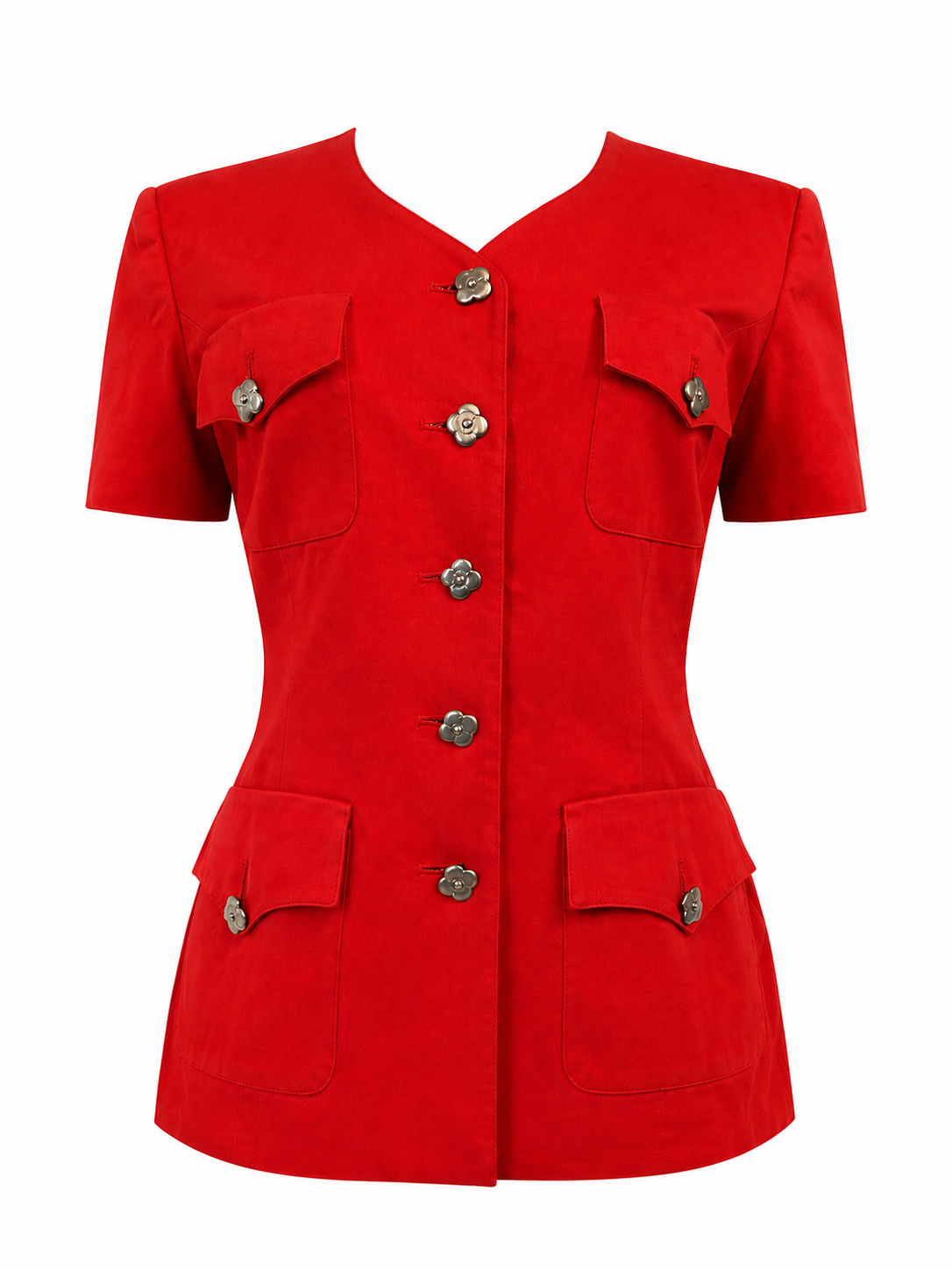 80/90S RED CORSETED LACE UP S/S BUTTON DOWN