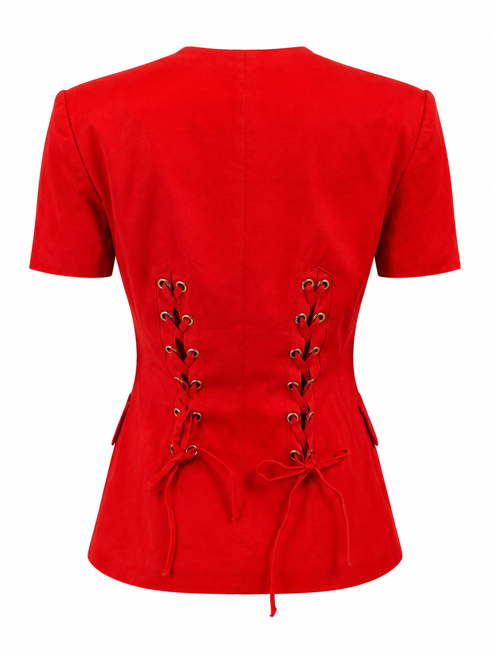 80/90S RED CORSETED LACE UP S/S BUTTON DOWN