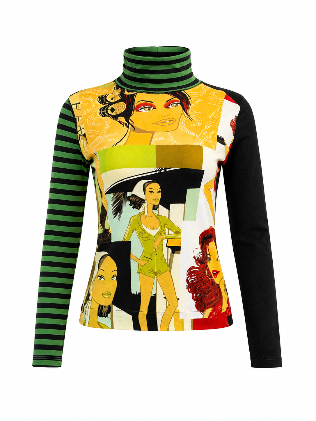 STRIPED & POP ART PRINT TURTLENECK @SM