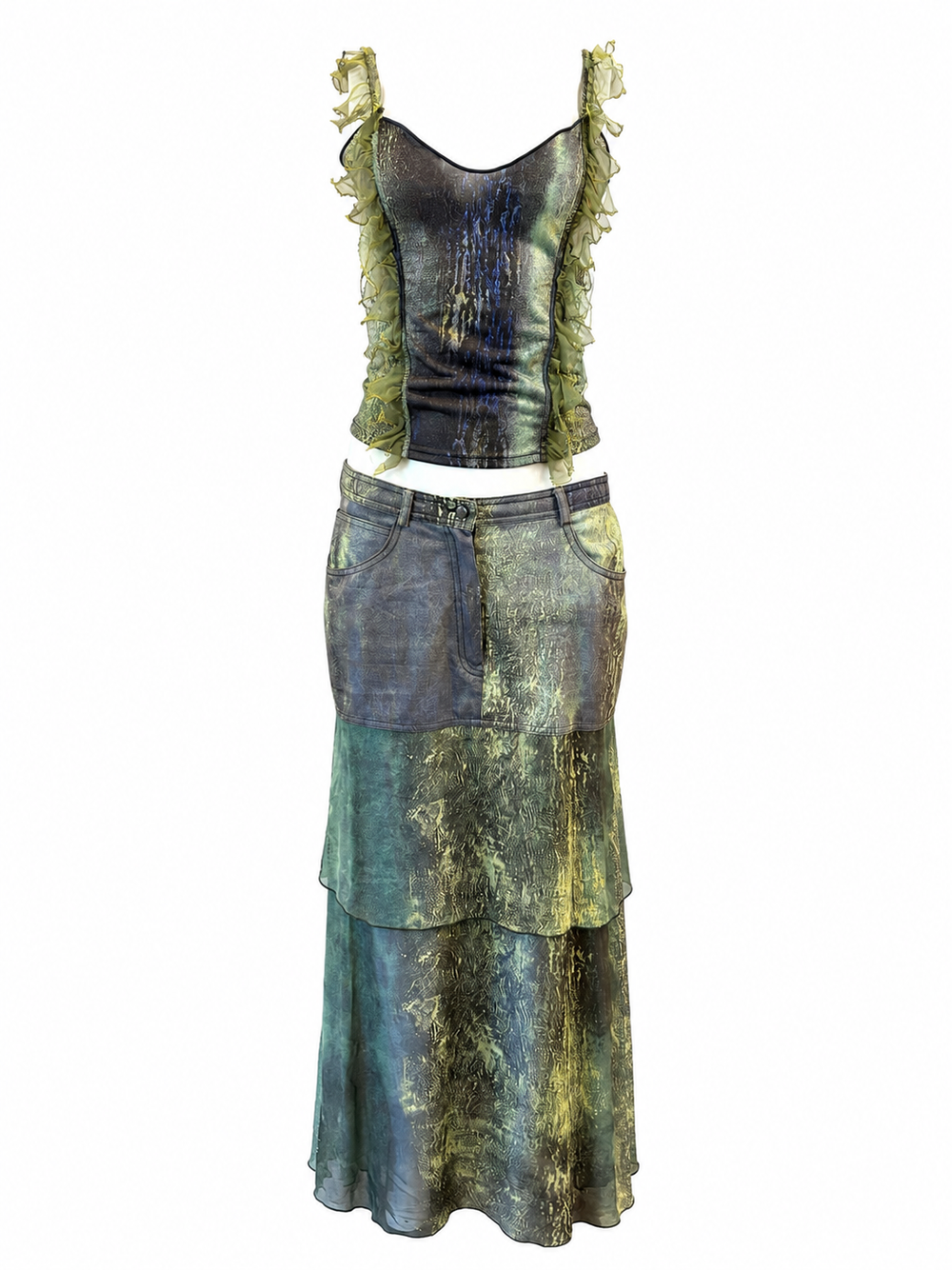 DENIM & SILK ABSTRACT PRINTED SET