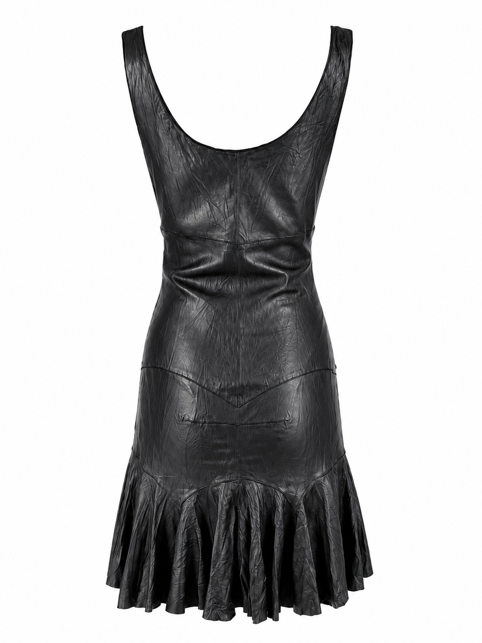 FW03 BLACK LEATHER PLEATED MIDI DRESS