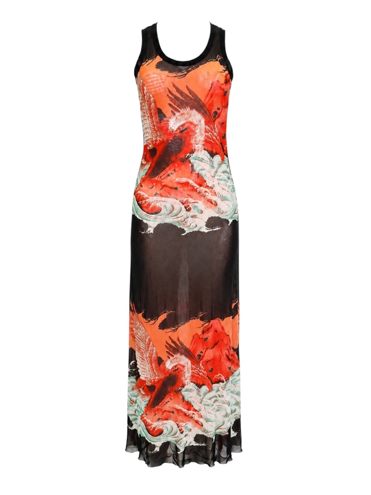 90S EAGLE PRINT MESH MAXI DRESS