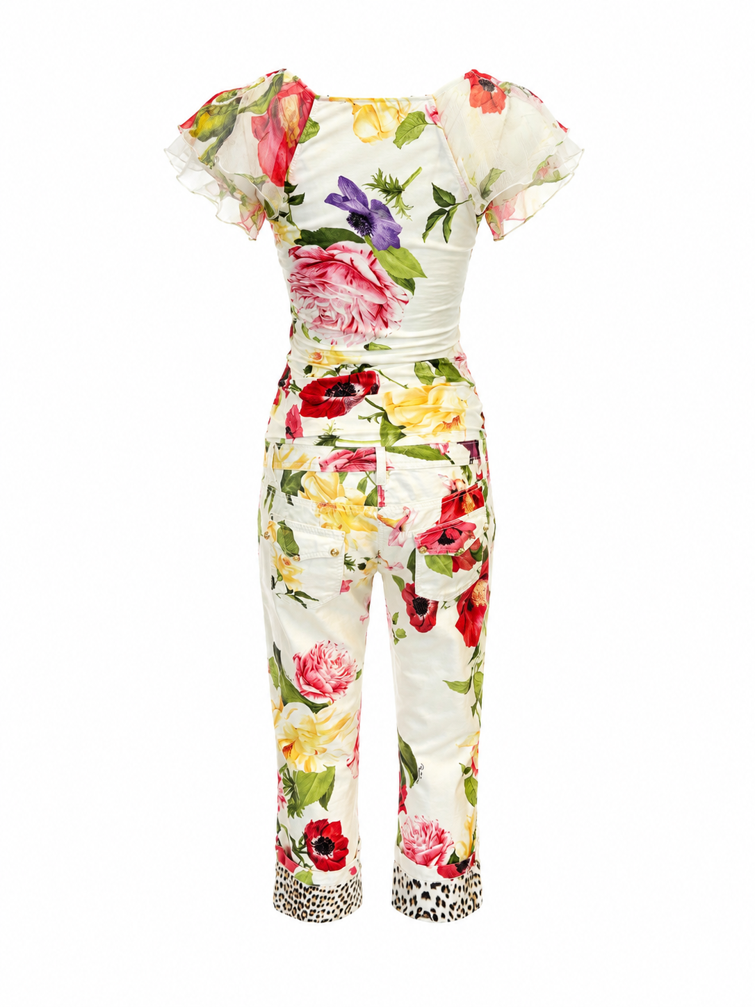 SS05 WHITE FLORAL TOP & CAPRIS 2PC SET