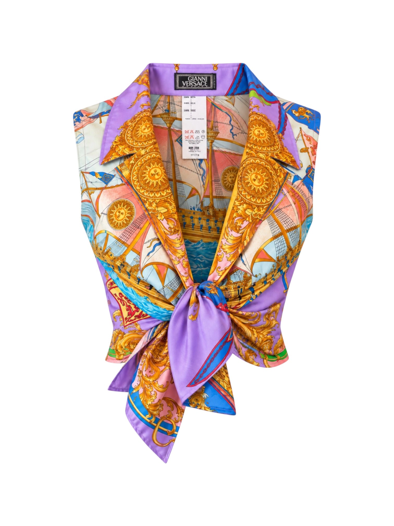 SS93 SILK BAROQUE NAUTICAL PRINTED TIE UP VEST @JCCG
