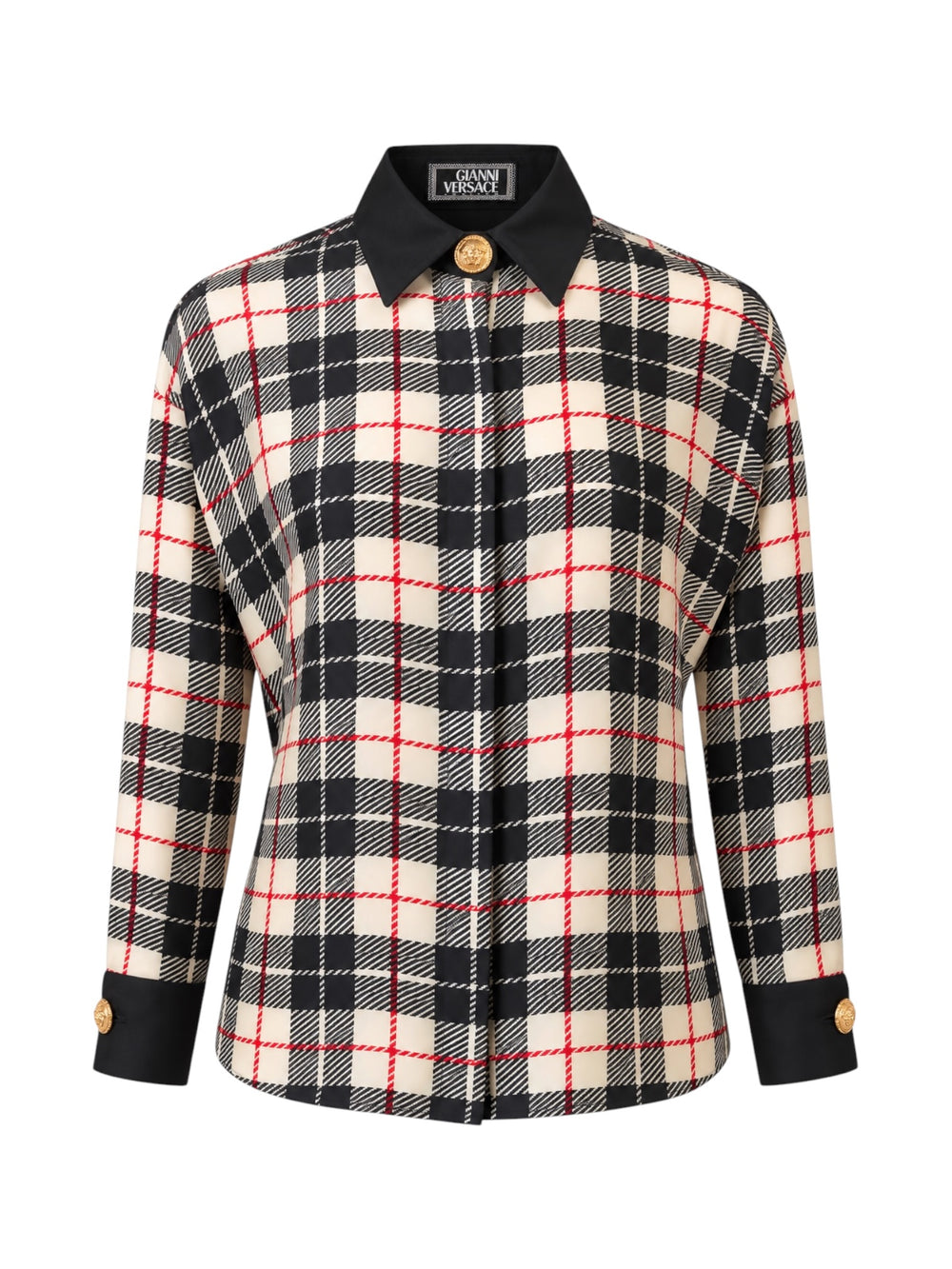 SILK B&W TARTAN PRINTED L/S BUTTON DOWN @JCCG