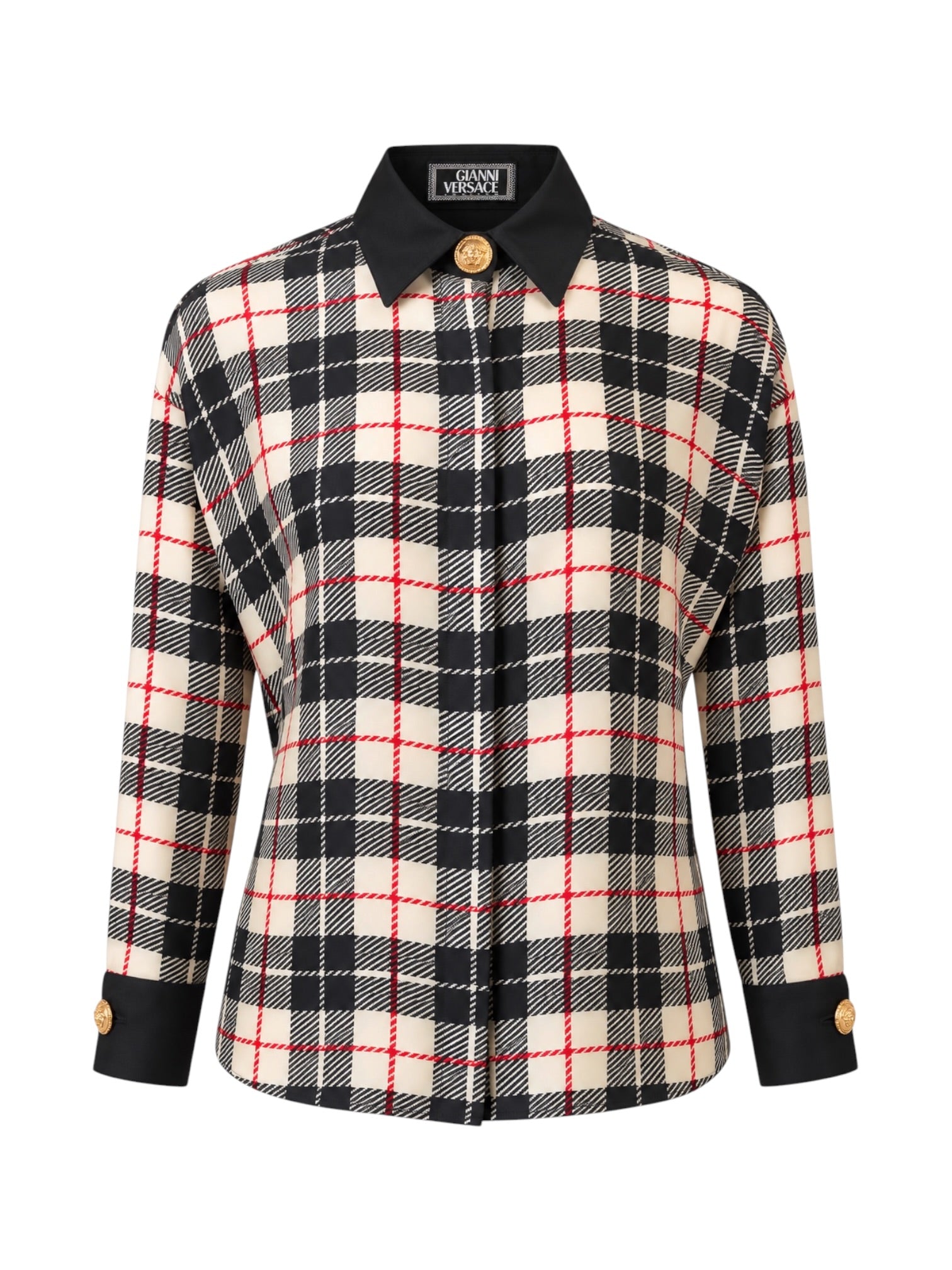 SILK B&W TARTAN PRINTED L/S BUTTON DOWN @JCCG