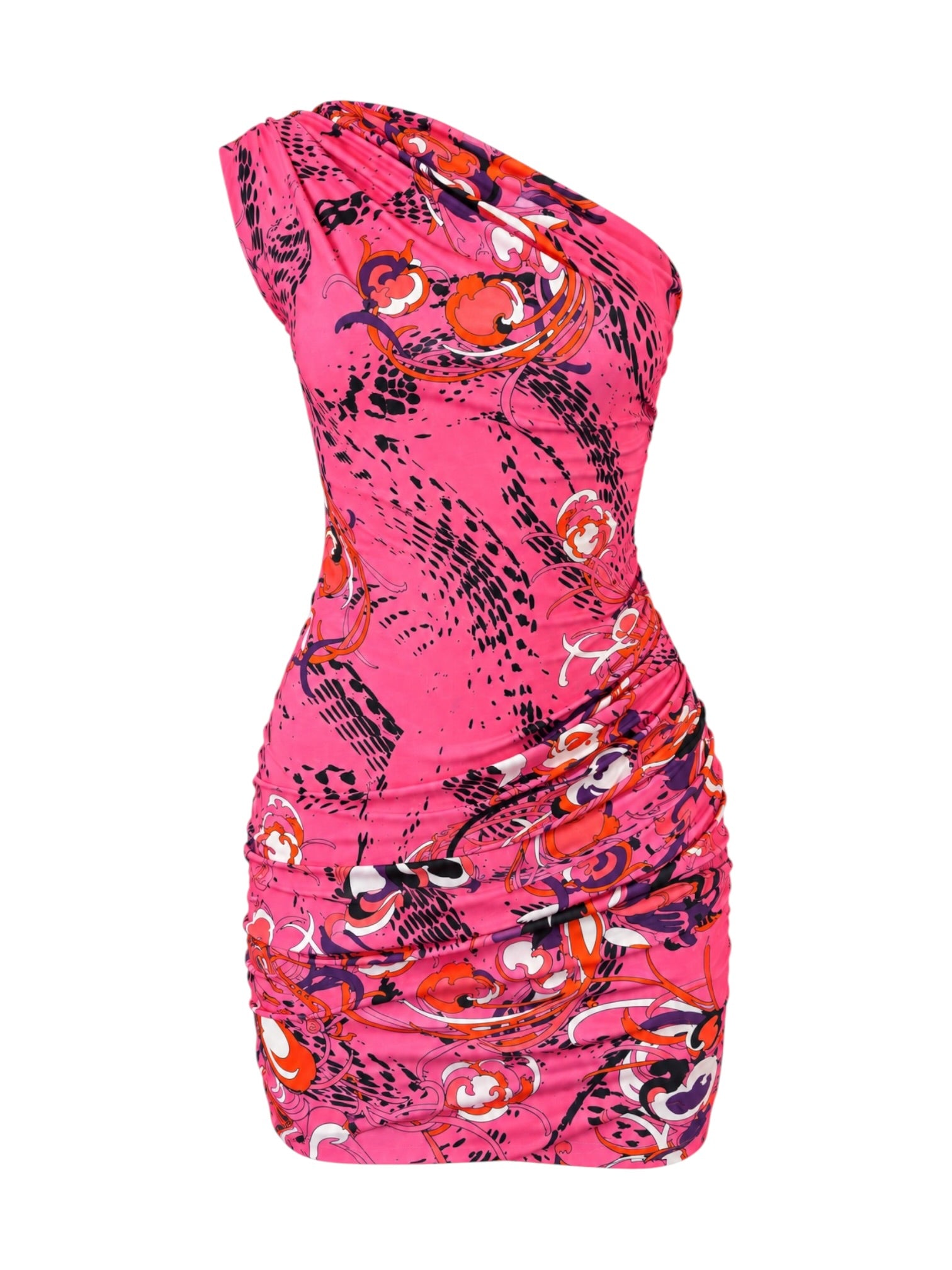 PINK AND BLACK ONE SHOULDER MINI DRESS @SM