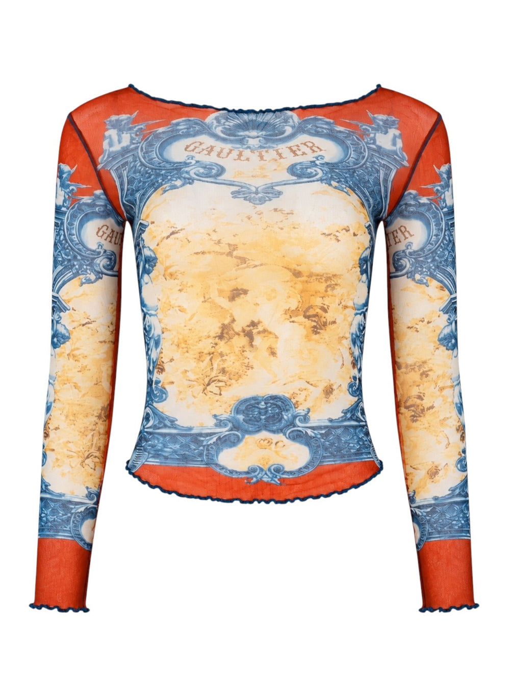 SS98 BURNT ORANGE/BLUE CHERUB CATHEDRAL L/S MESH TOP