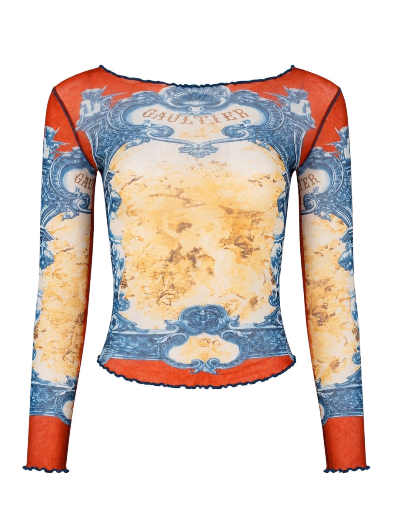 SS98 BURNT ORANGE/BLUE CHERUB CATHEDRAL L/S MESH TOP