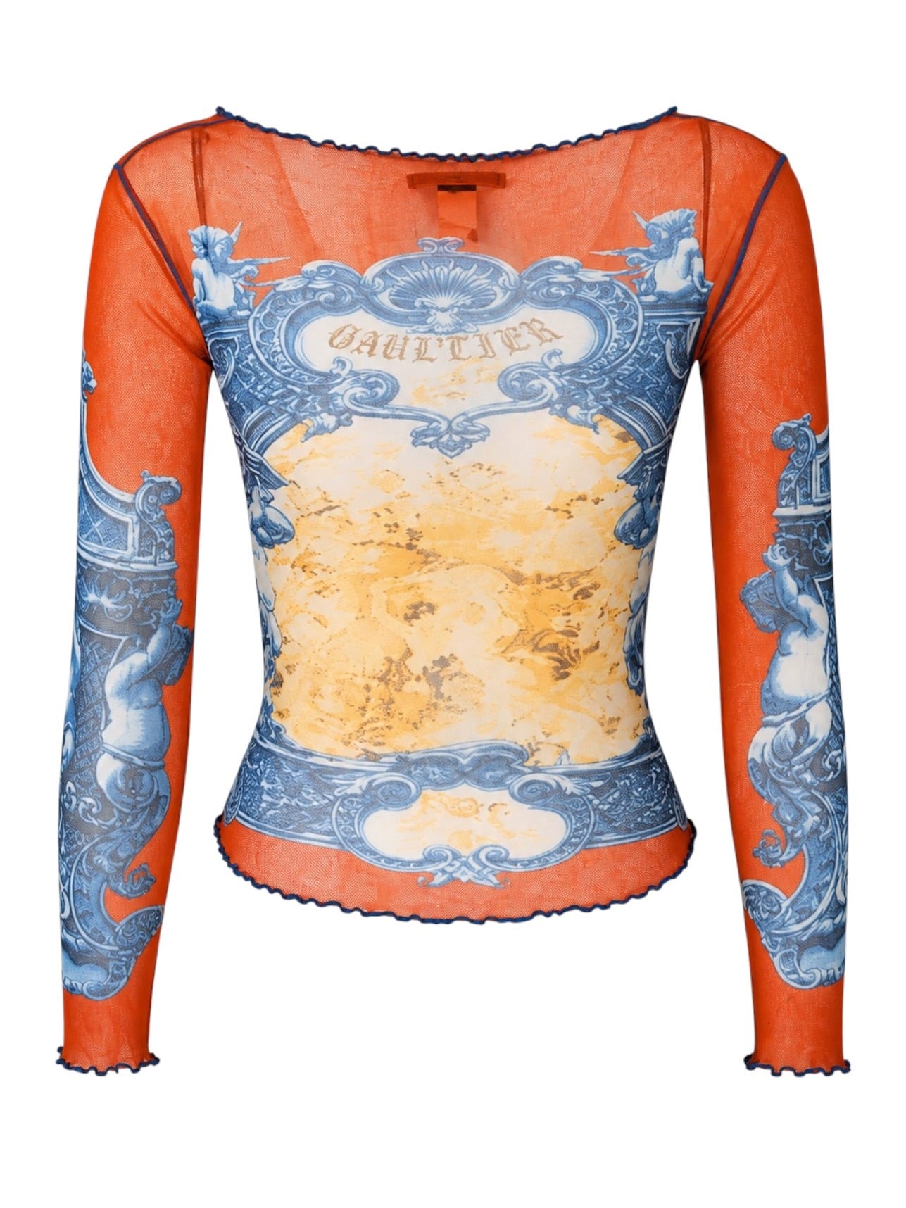 SS98 BURNT ORANGE/BLUE CHERUB CATHEDRAL L/S MESH TOP
