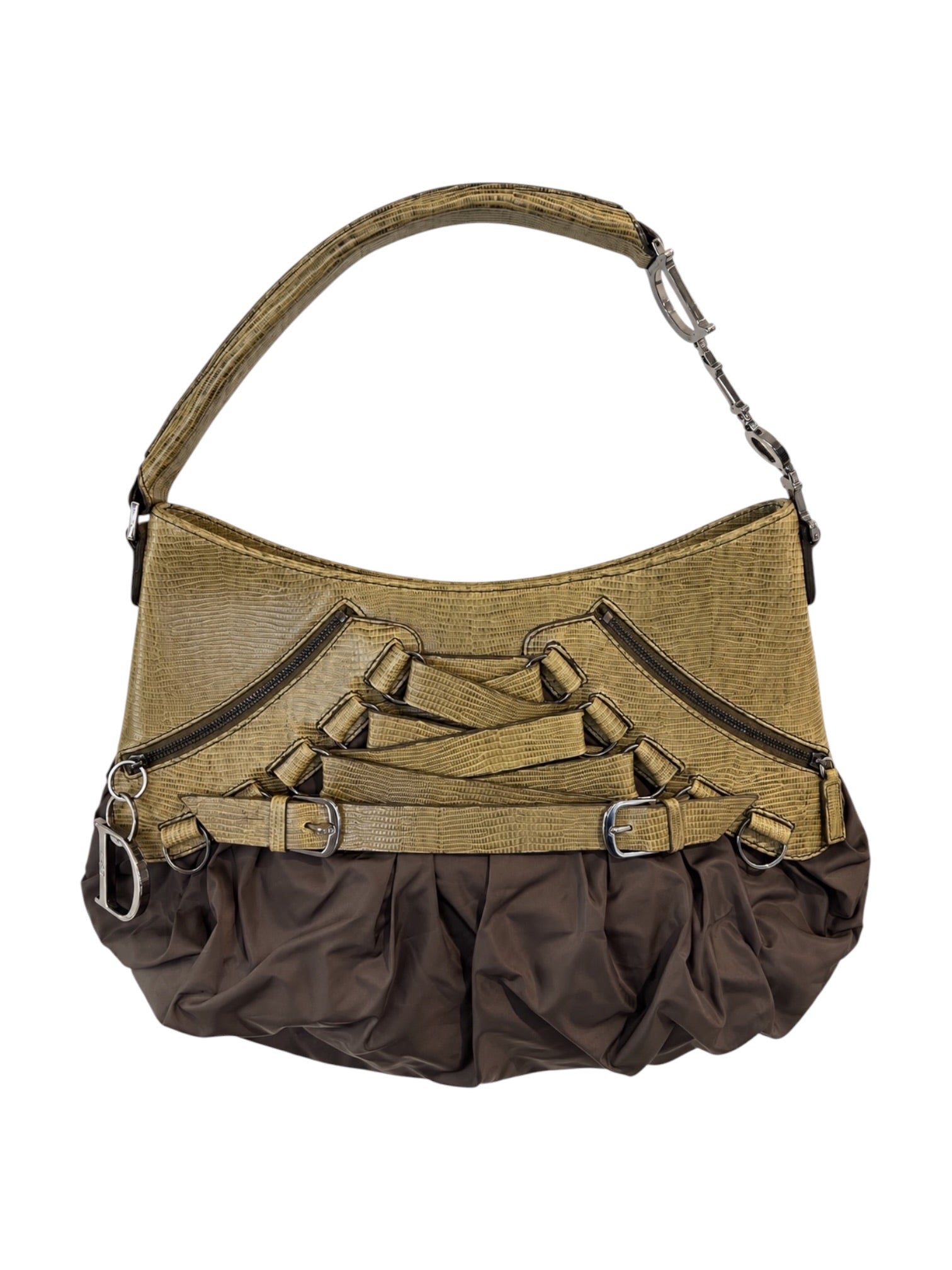 2004 GREEN LIZARD EMBOSSED CORSETED HOBO BAG @SM